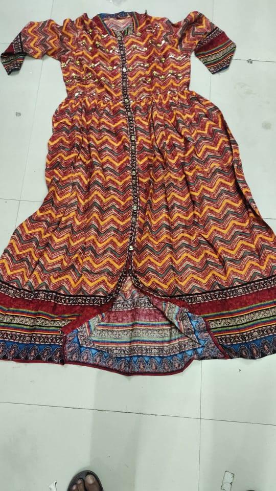 Multicolor Zig-Zag Printed Rayon Long Kurti - Peachmode