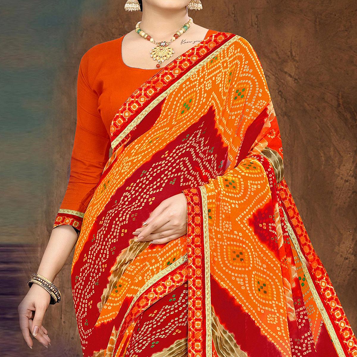 Multicolored Casual Wear Bandhani Printed Georgette Designer Saree - Peachmode