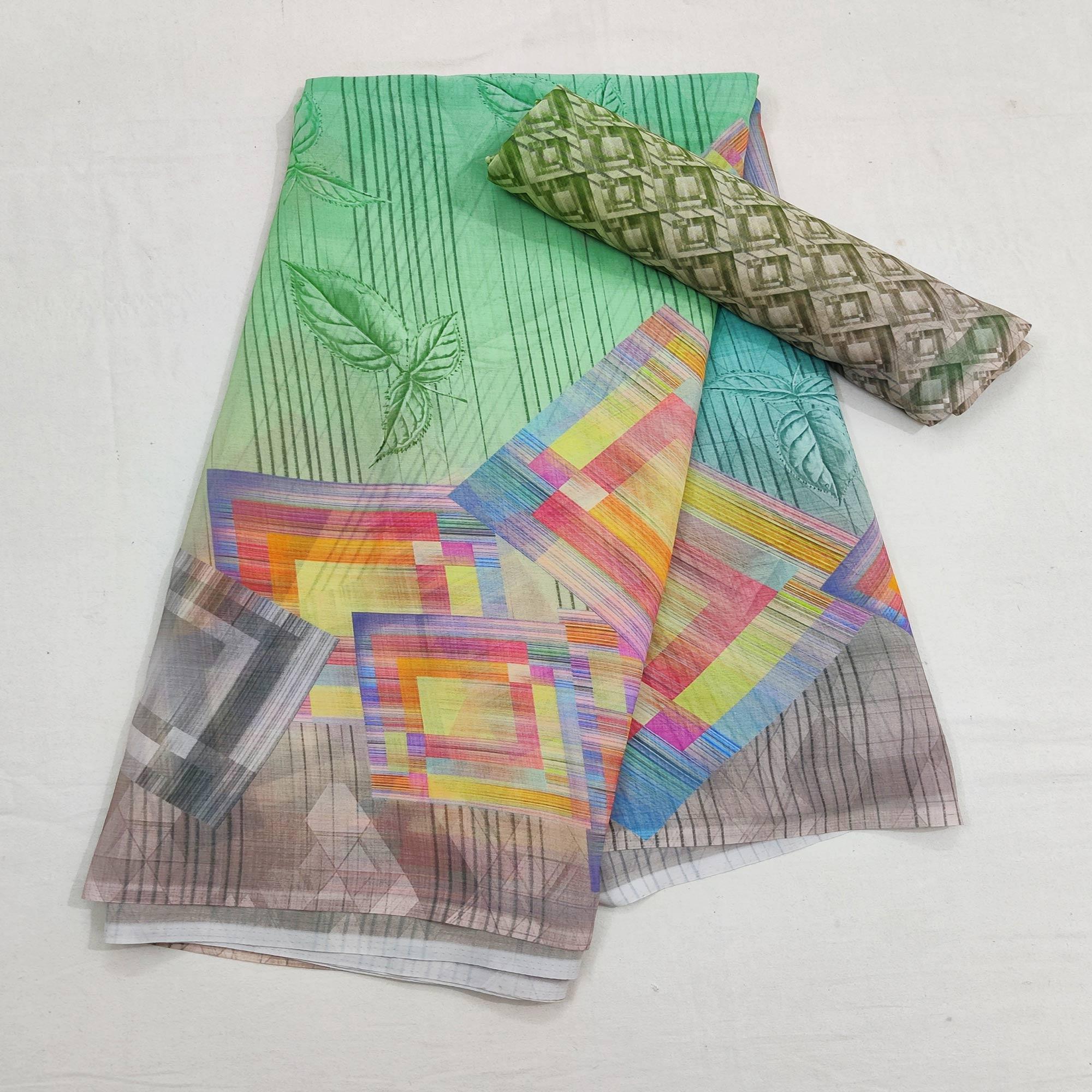 Multicolored Casual Wear Digital Printed Georgette Saree - Peachmode