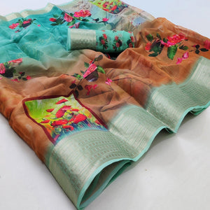 Multicolored Casual Wear Floral Digital Printed Georgatte Saree - Peachmode