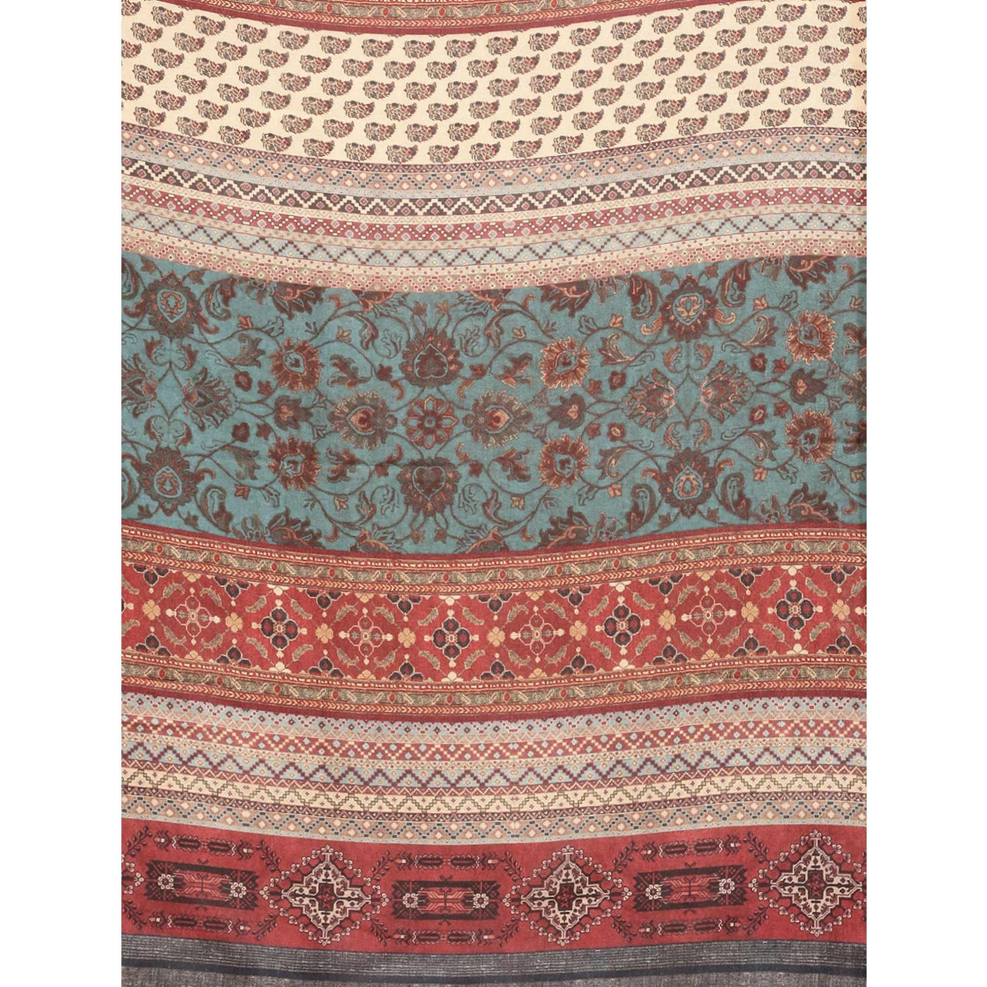 Multicolored Casual Wear Floral Printed Art Silk Saree - Peachmode