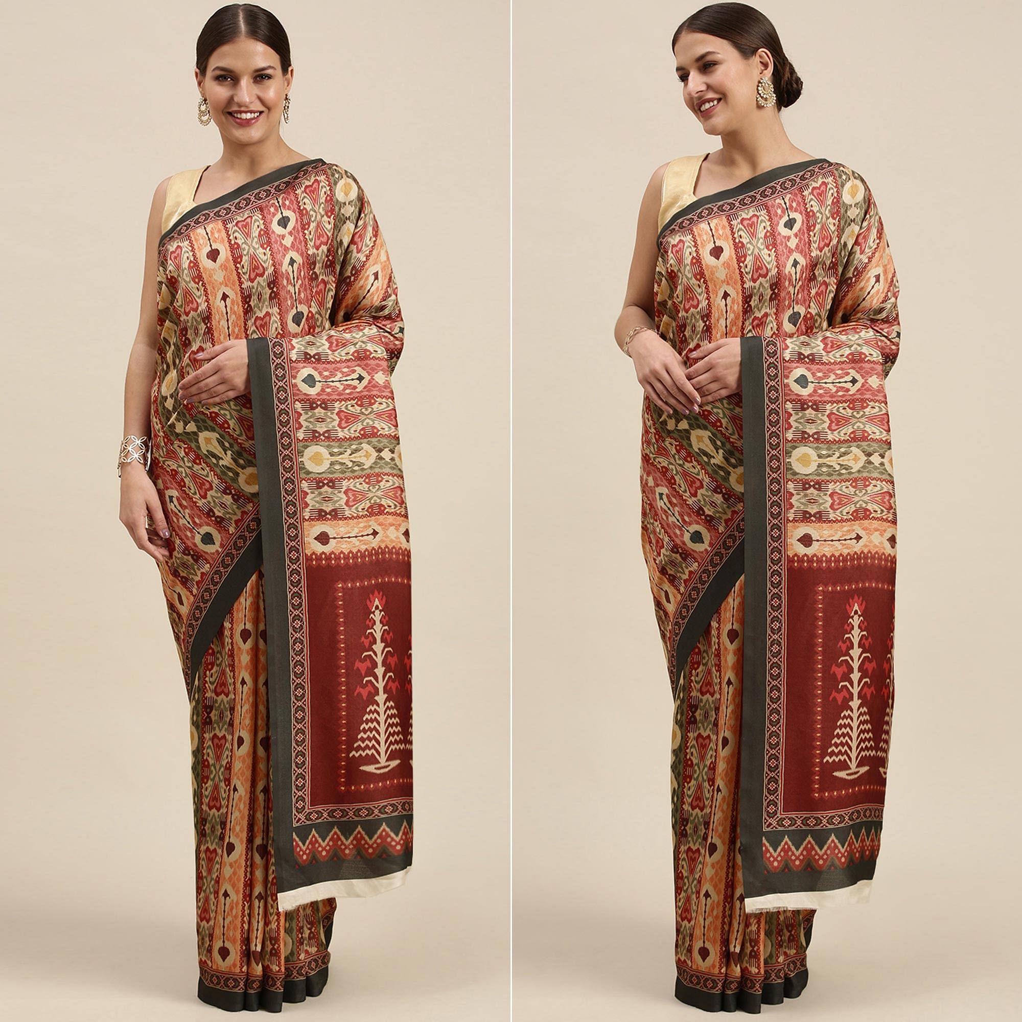 Multicolored Casual Wear Printed Art Silk Saree - Peachmode