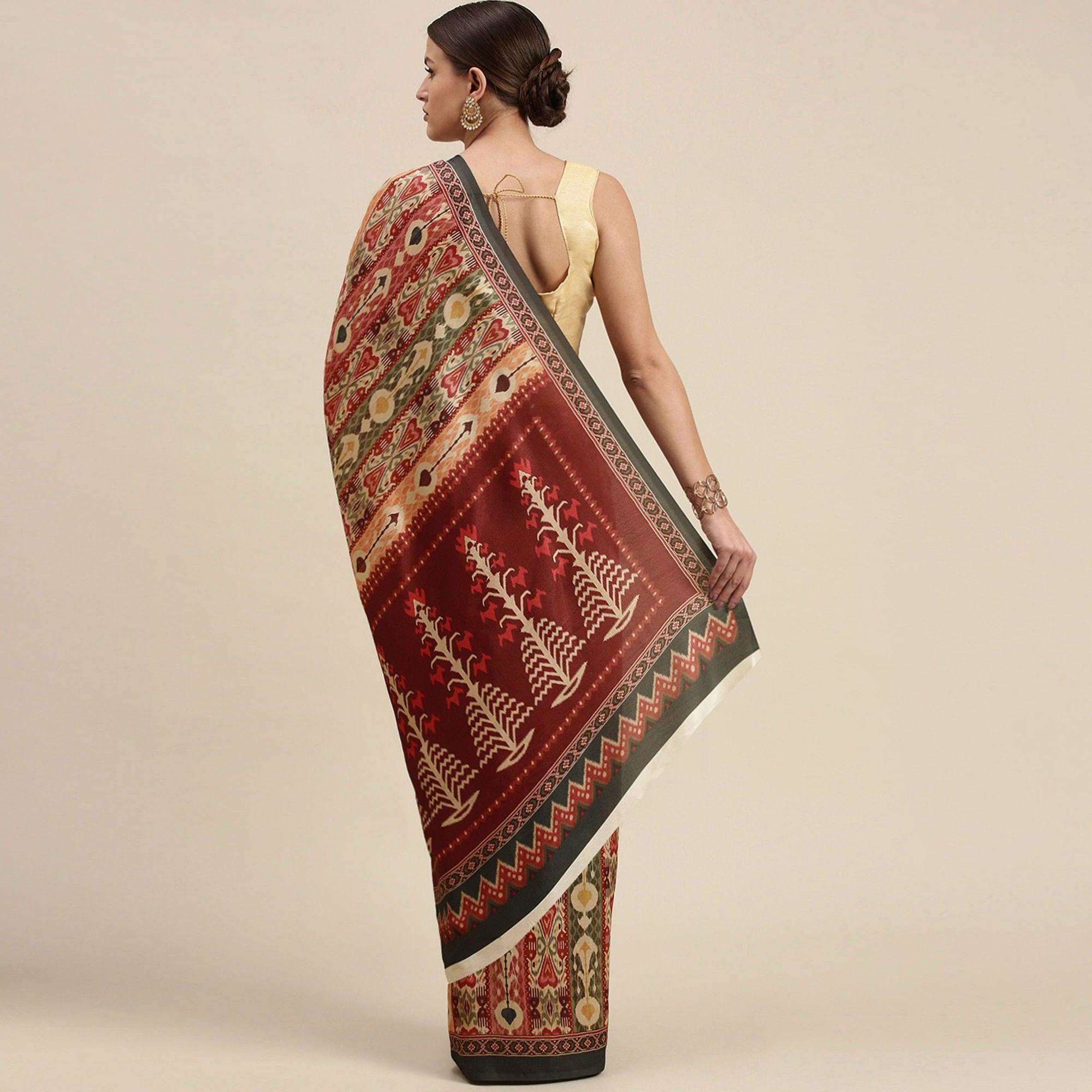Multicolored Casual Wear Printed Art Silk Saree - Peachmode