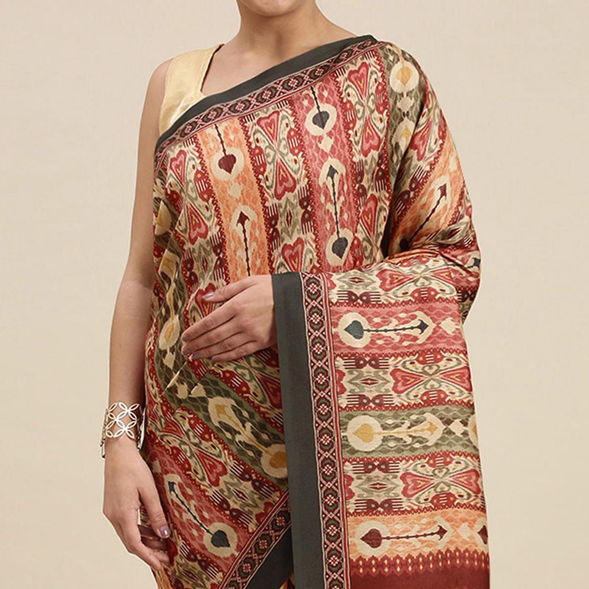 Multicolored Casual Wear Printed Art Silk Saree - Peachmode