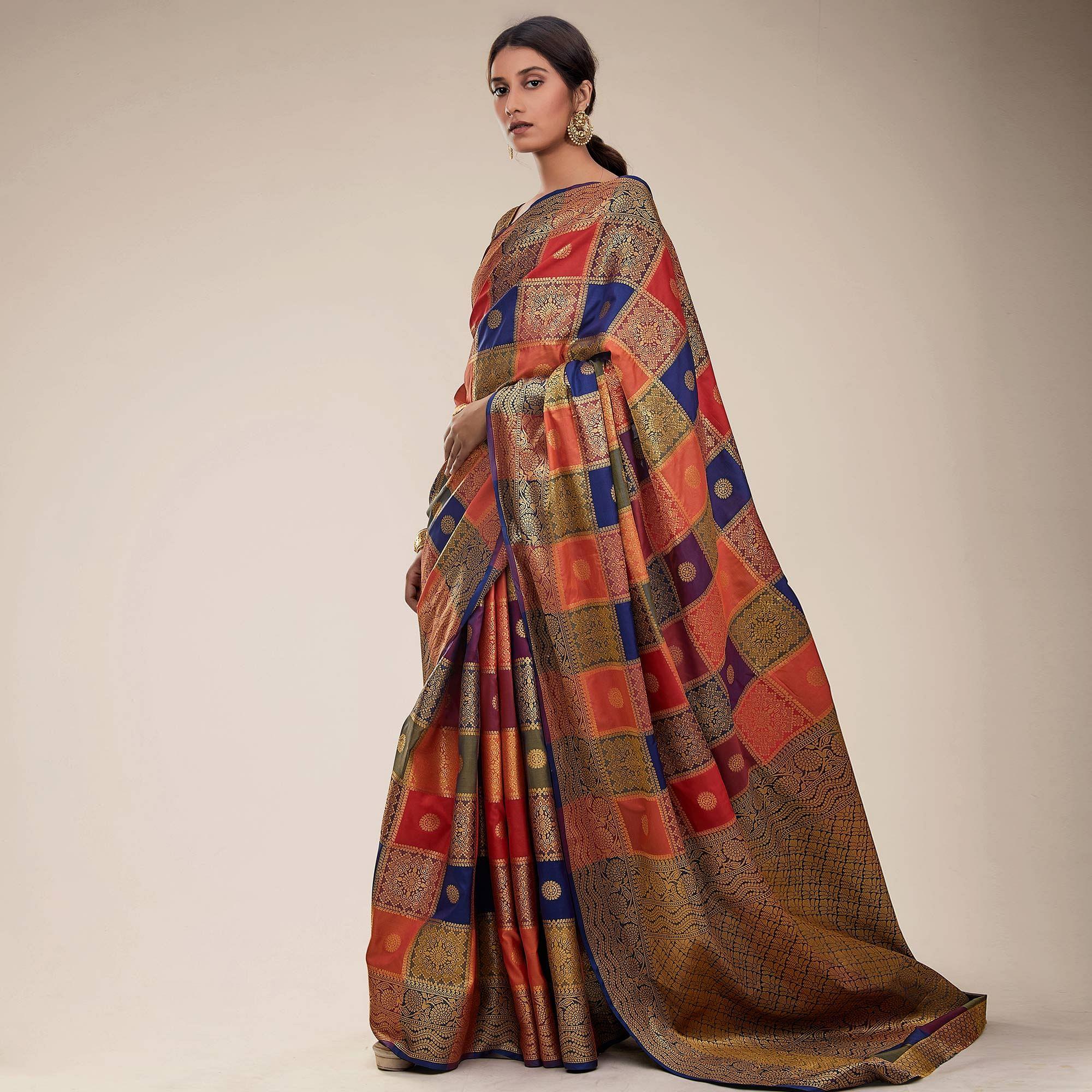 Multicolored Festive Wear Designer Weaving Butta Silk Saree With Heavy Pallu - Peachmode