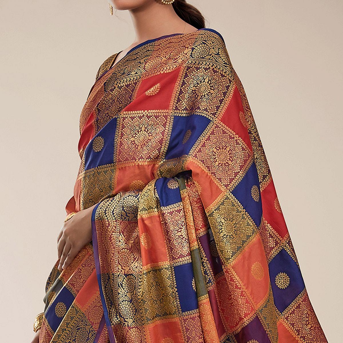 Multicolored Festive Wear Designer Weaving Butta Silk Saree With Heavy Pallu - Peachmode