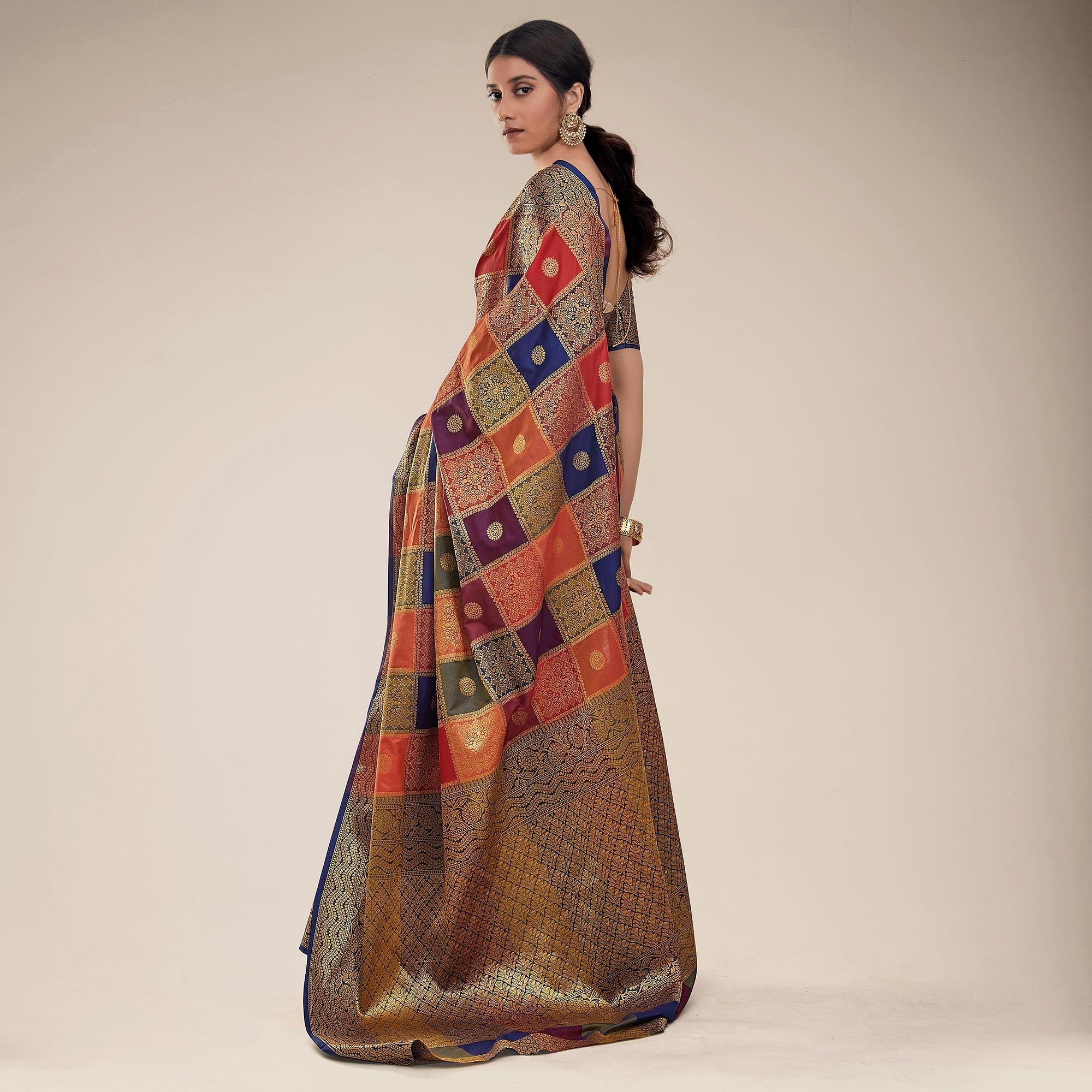 Multicolored Festive Wear Designer Weaving Butta Silk Saree With Heavy Pallu - Peachmode