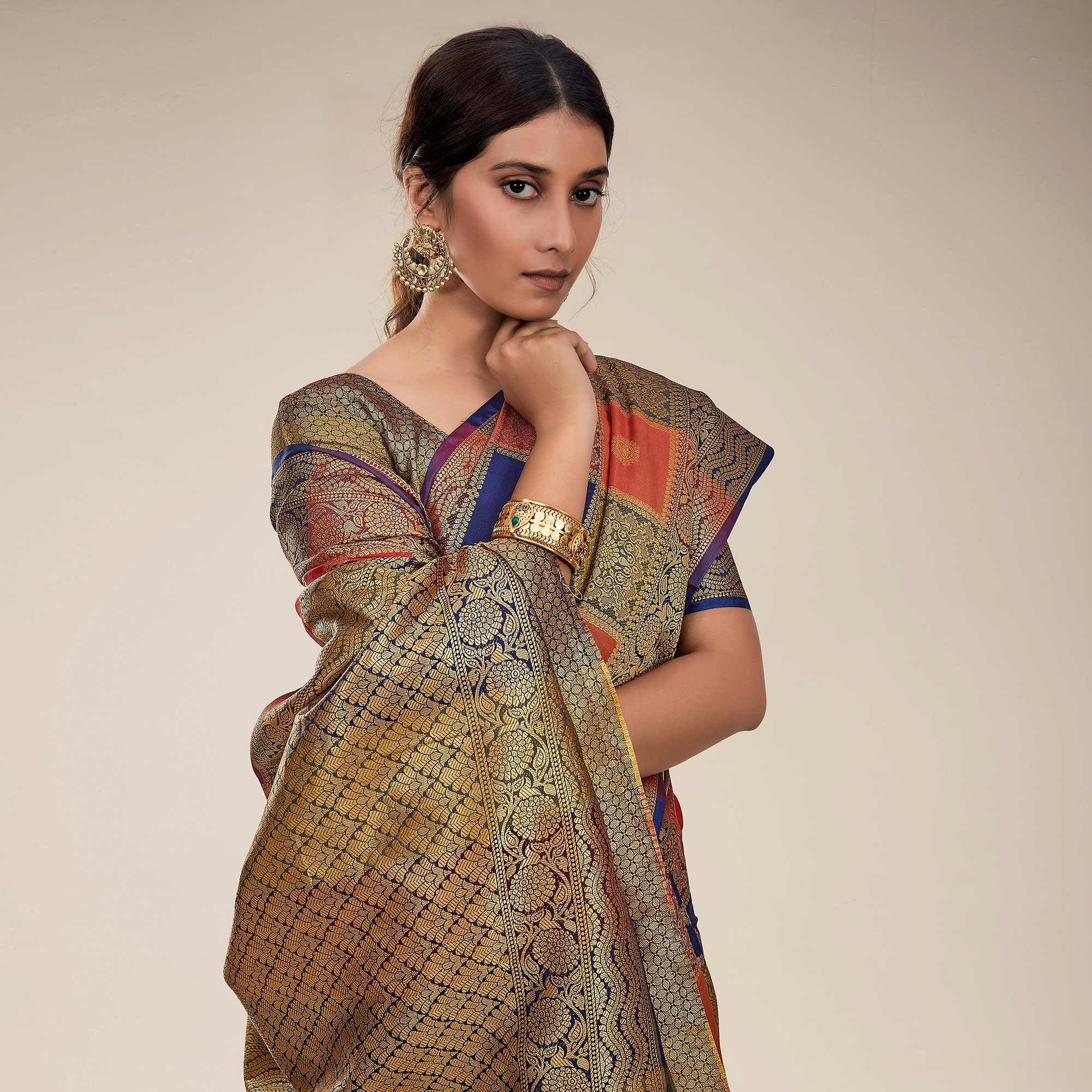 Multicolored Festive Wear Designer Weaving Butta Silk Saree With Heavy Pallu - Peachmode