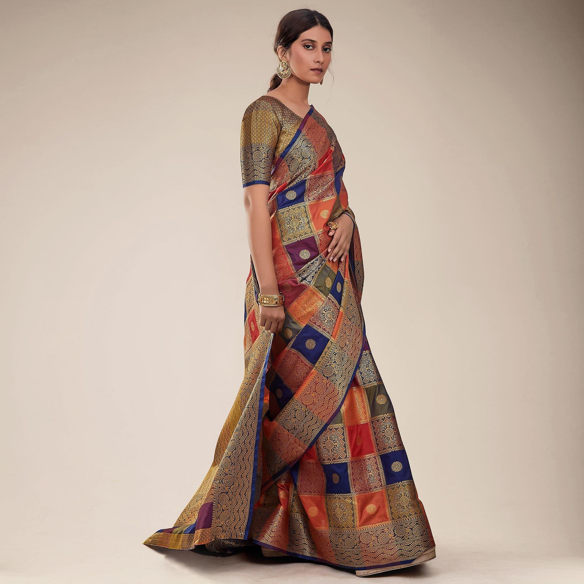 Multicolored Festive Wear Designer Weaving Butta Silk Saree With Heavy Pallu - Peachmode