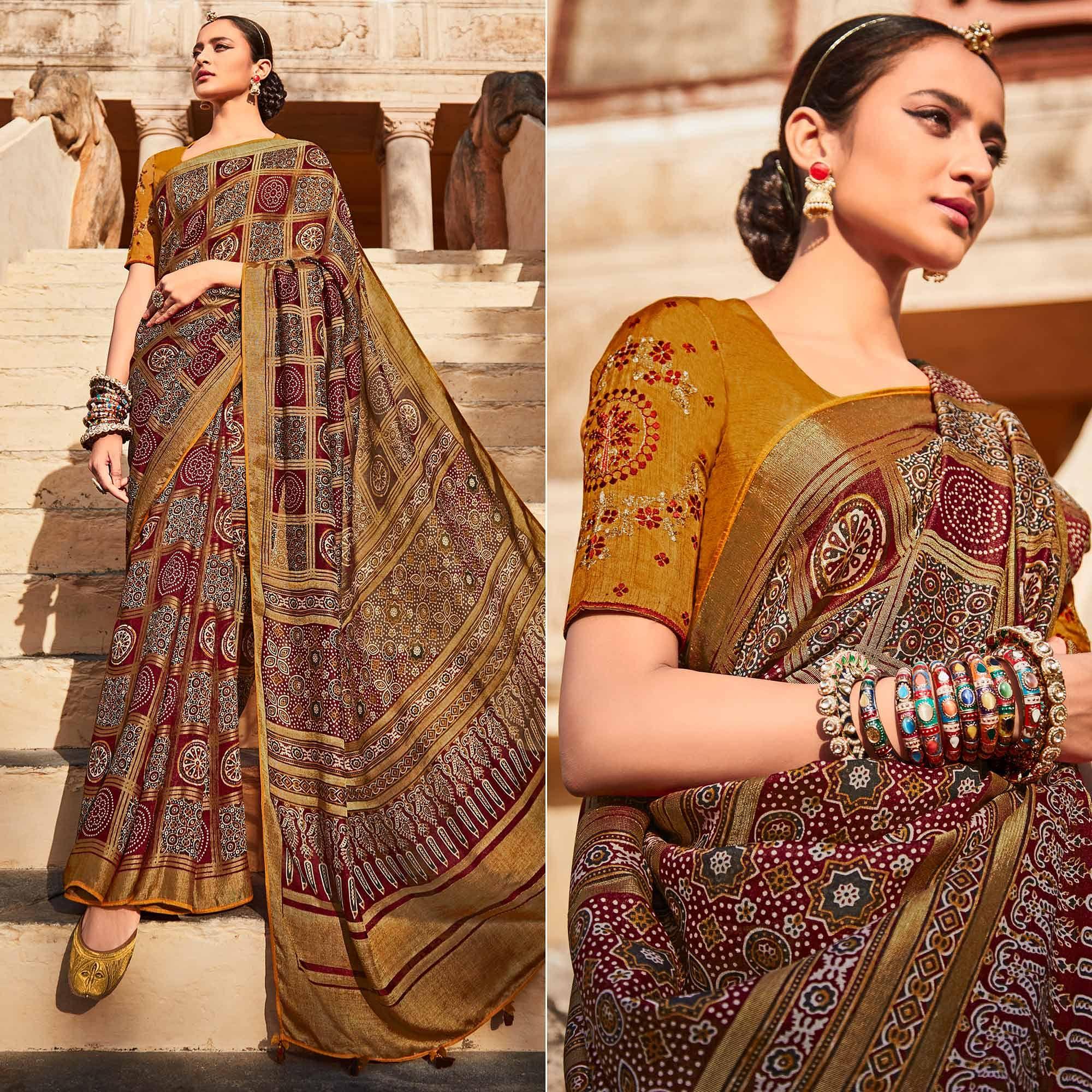 Multicolored Festive Wear Printed Silk Saree - Peachmode