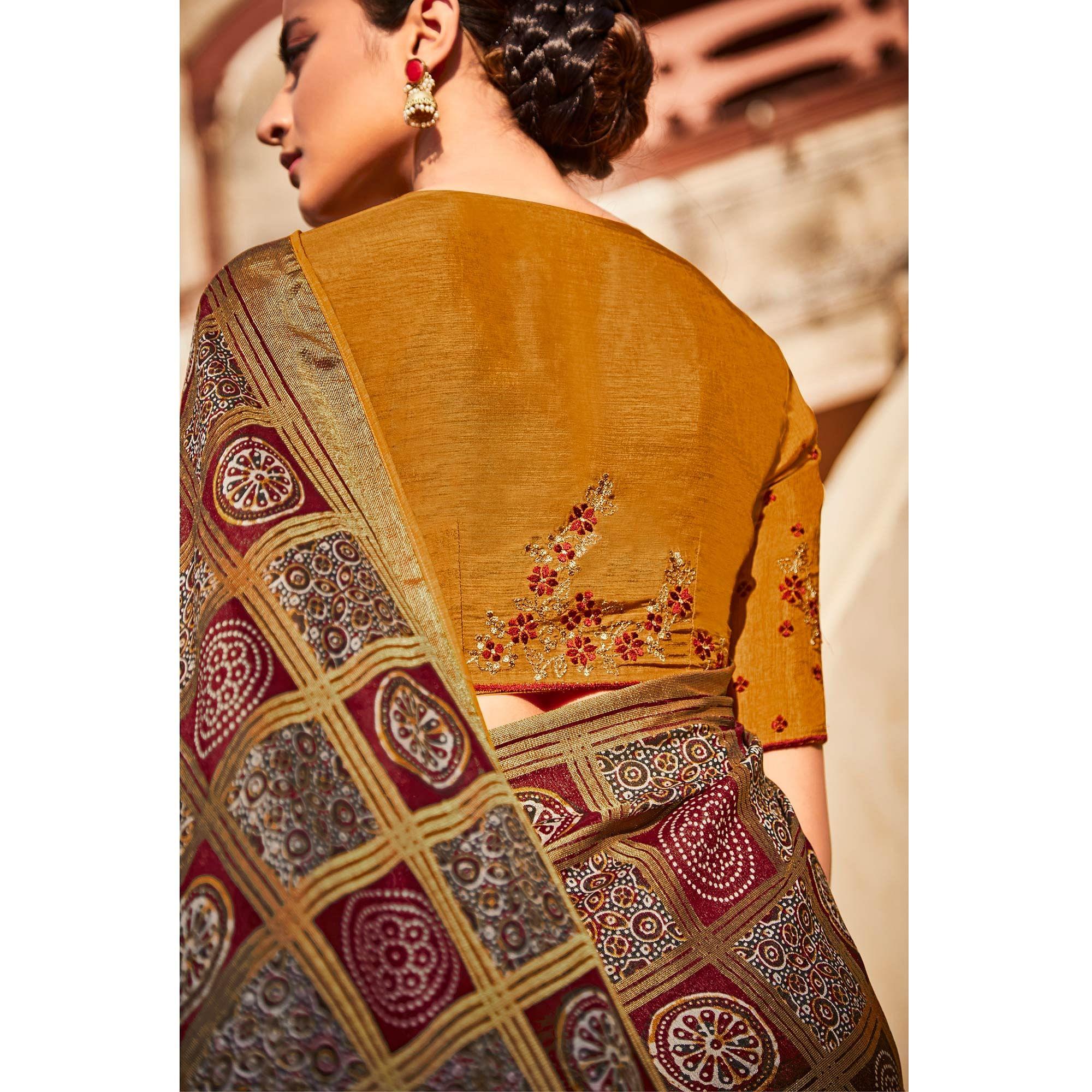 Multicolored Festive Wear Printed Silk Saree - Peachmode