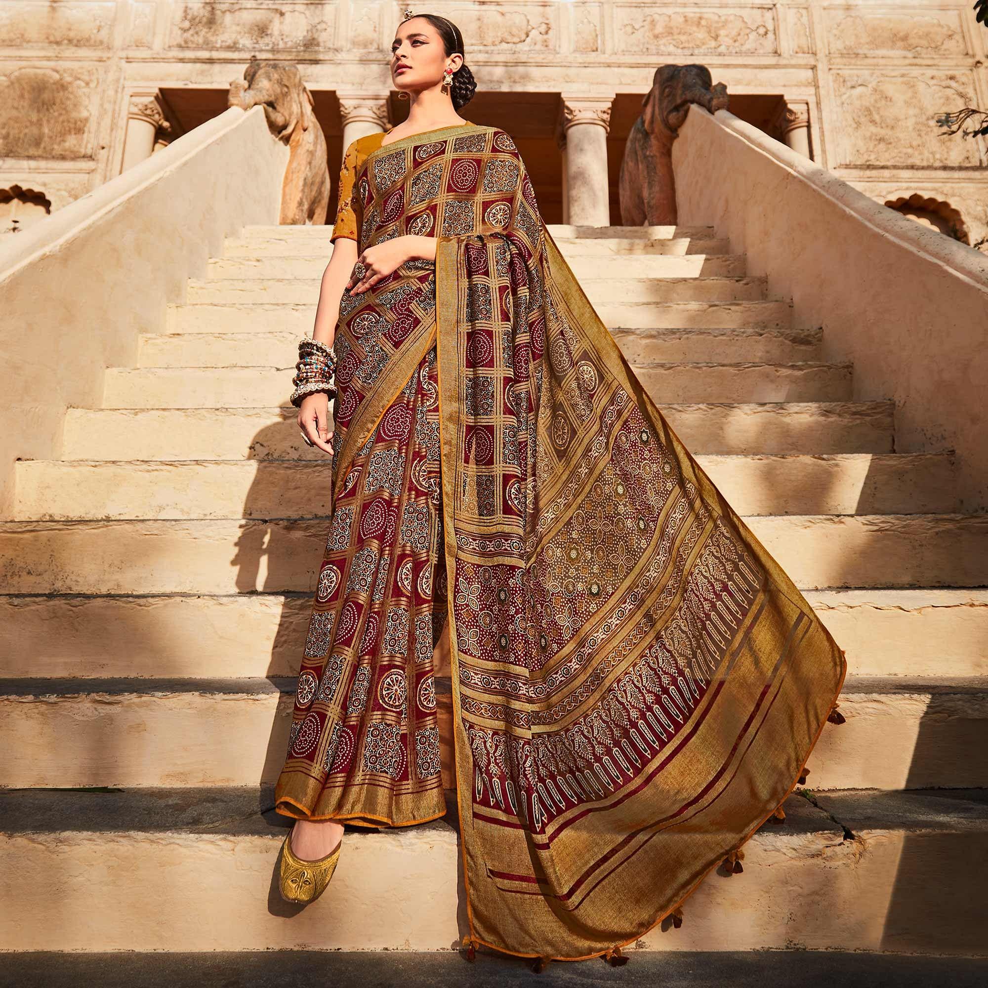 Multicolored Festive Wear Printed Silk Saree - Peachmode