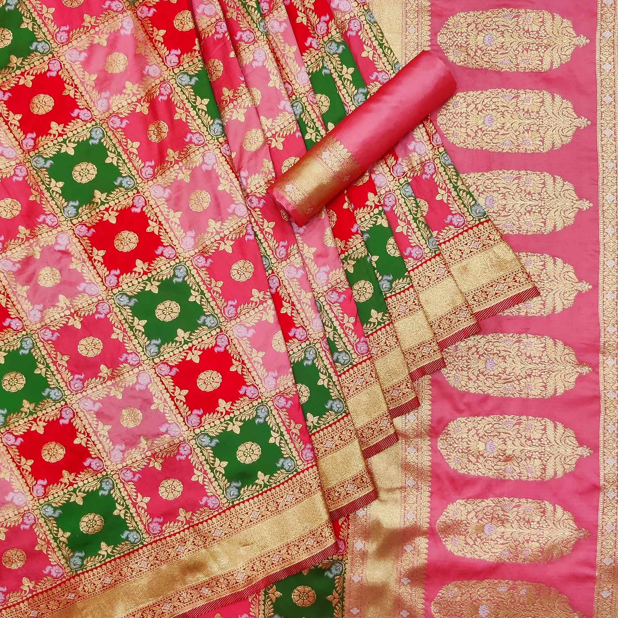 Multicolored Festive Wear Woven Silk Saree - Peachmode