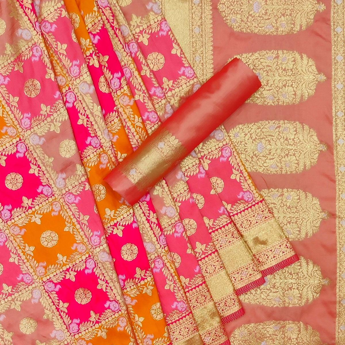 Multicolored Festive Wear Woven Silk Saree - Peachmode