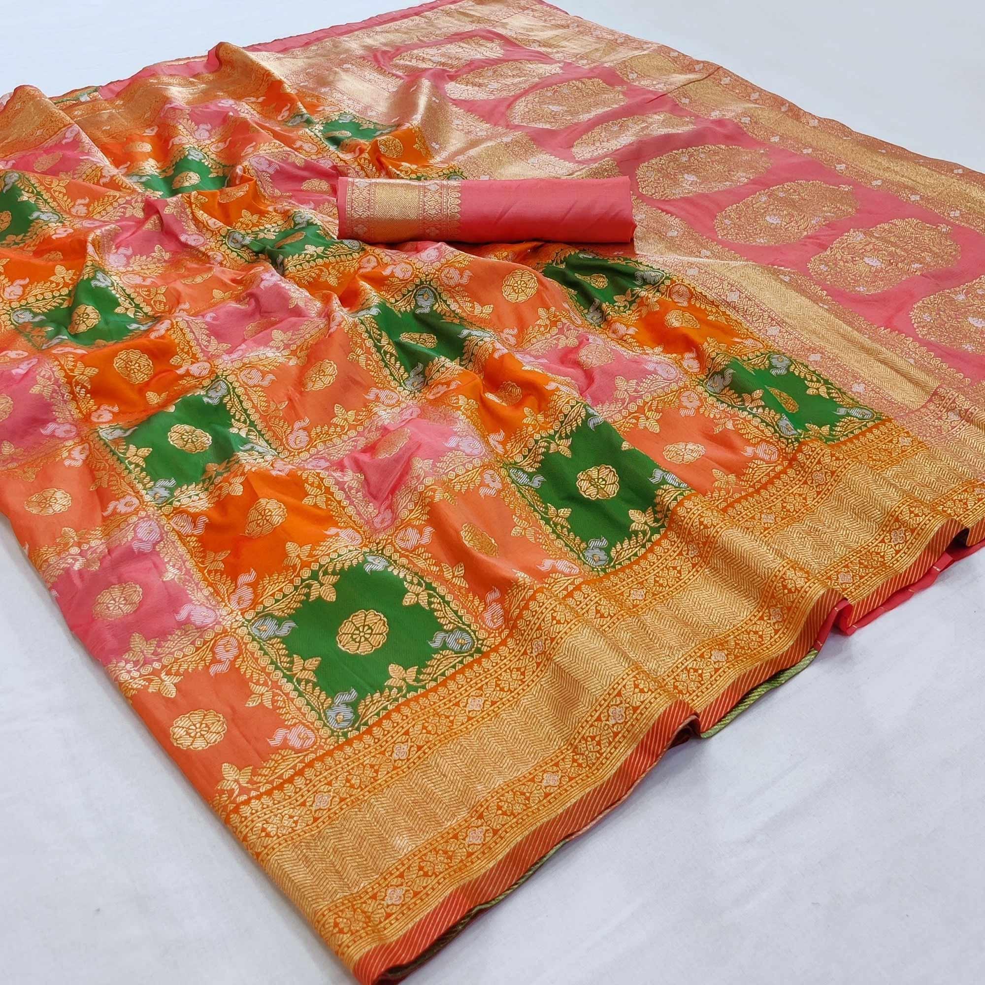 Multicolored Festive Wear Woven Silk Saree - Peachmode