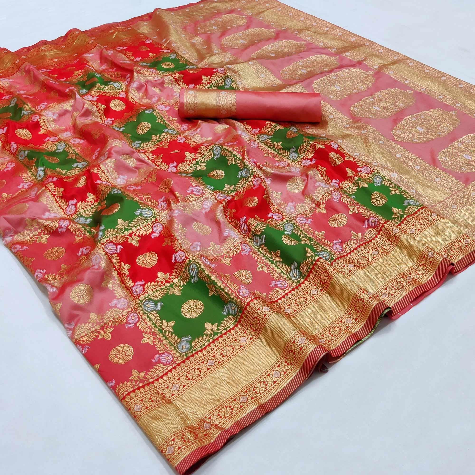 Multicolored Festive Wear Woven Silk Saree - Peachmode