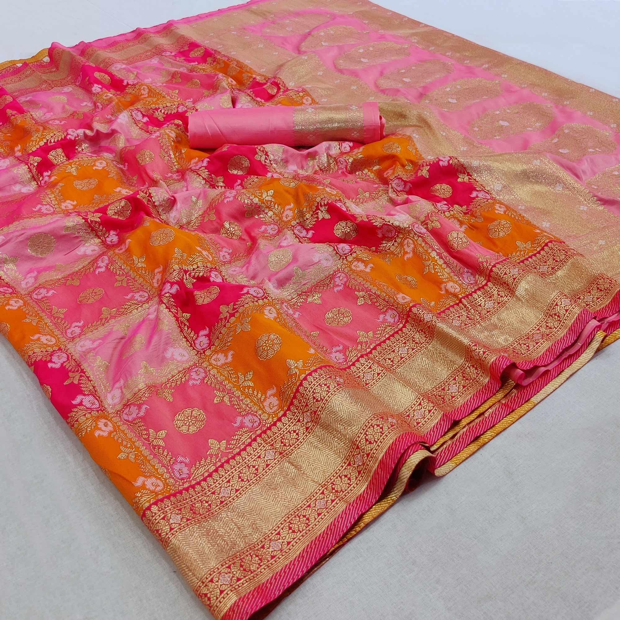 Multicolored Festive Wear Woven Silk Saree - Peachmode