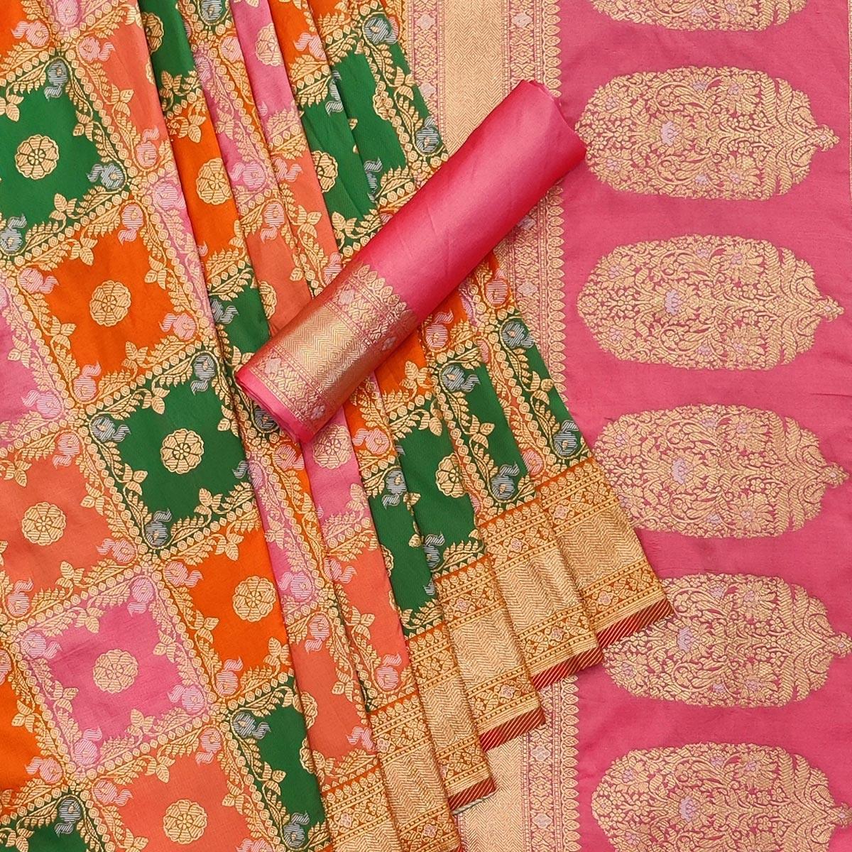 Multicolored Festive Wear Woven Silk Saree - Peachmode