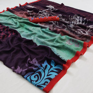 Multicolored Floral Digital Printed Georgette Saree - Peachmode