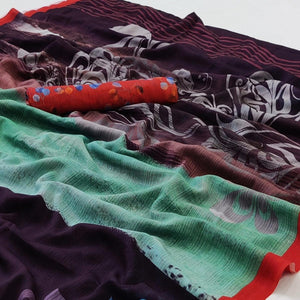 Multicolored Floral Digital Printed Georgette Saree - Peachmode