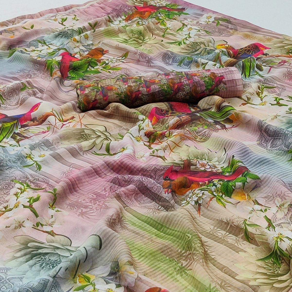 Multicolored Floral Digital Printed Georgette Saree - Peachmode