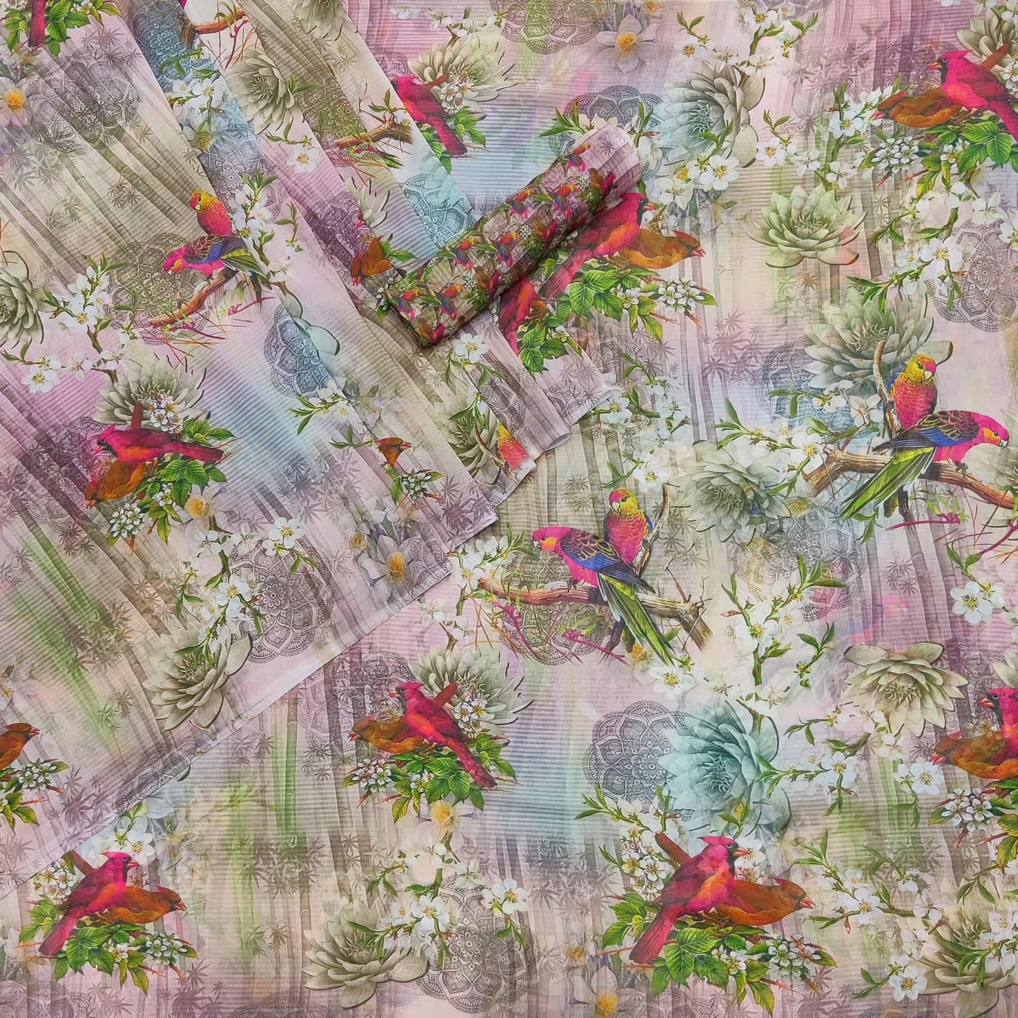 Multicolored Floral Digital Printed Georgette Saree - Peachmode