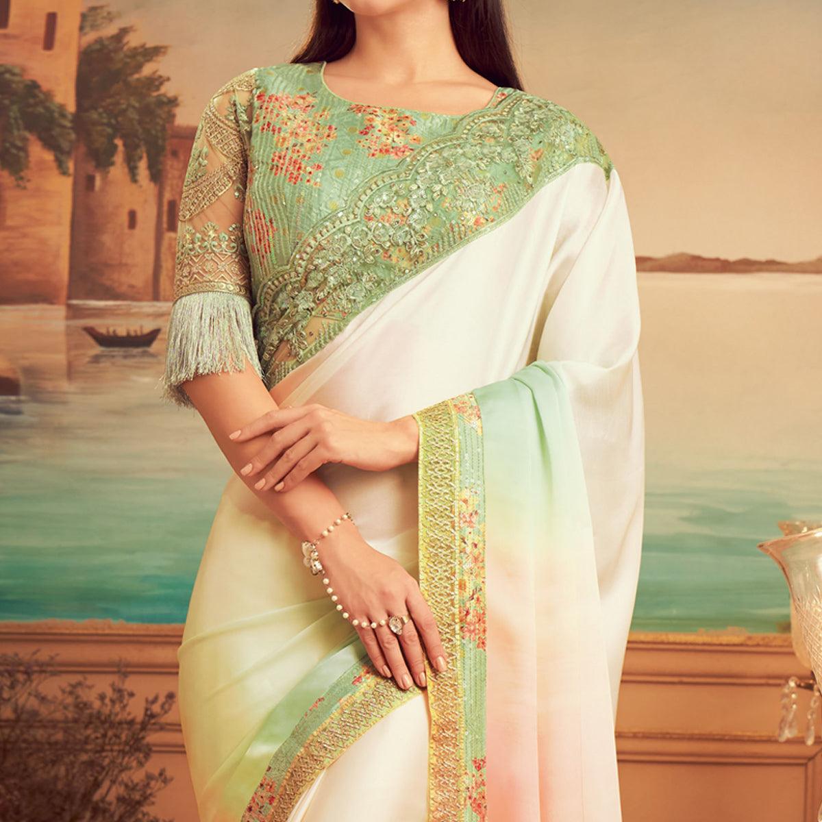 Multicolored  Floral Sequence Embroidered Art Silk Saree - Peachmode