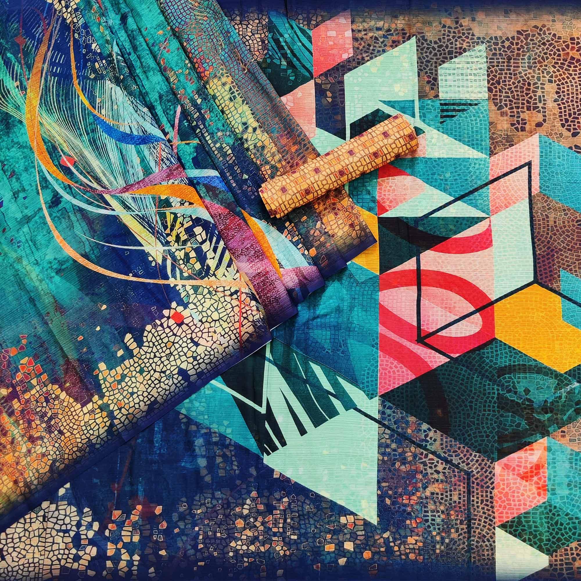 Multicolored Geometric Digital Printed Georgette Saree - Peachmode