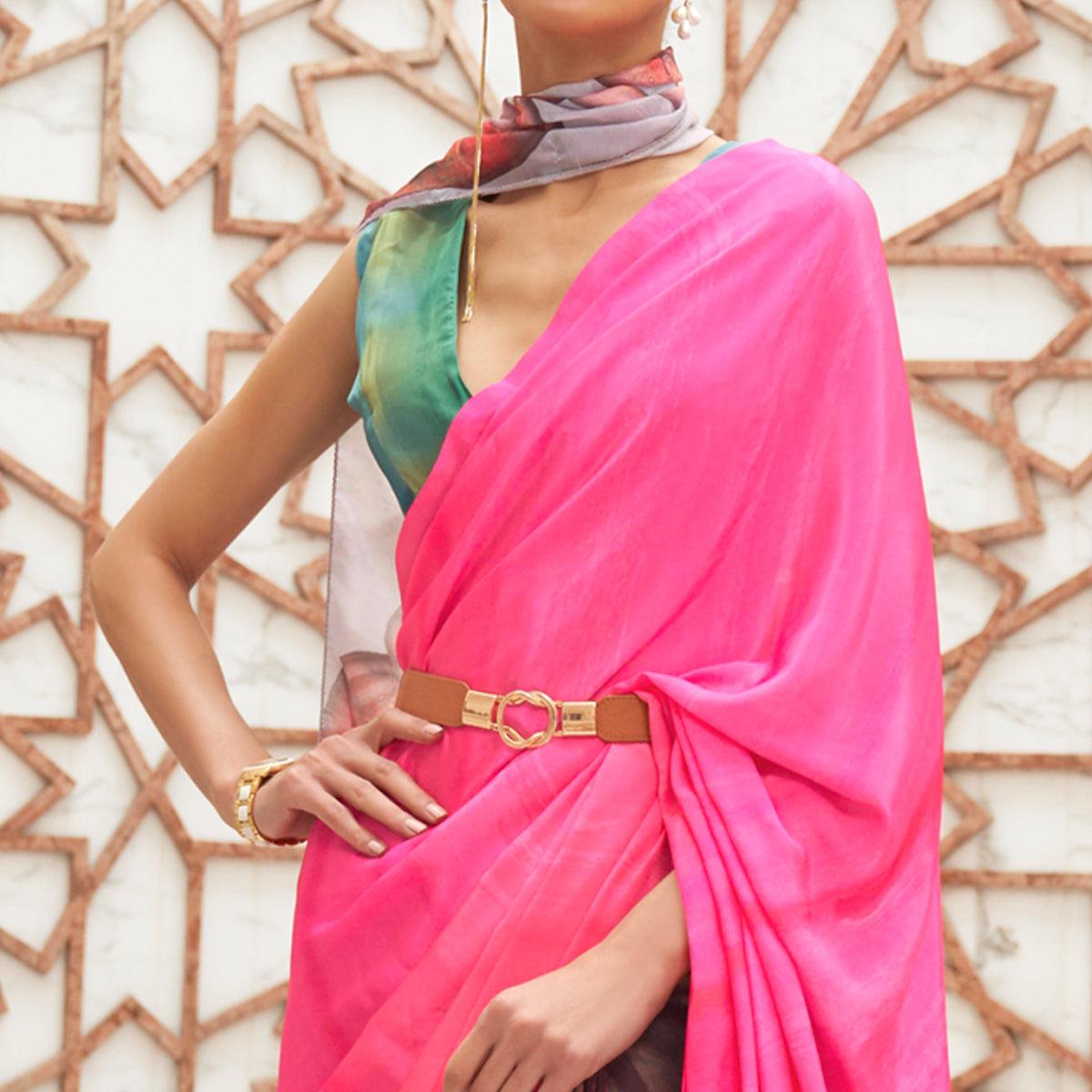 Multicolored Partywear Digital Printed Silk Saree - Peachmode