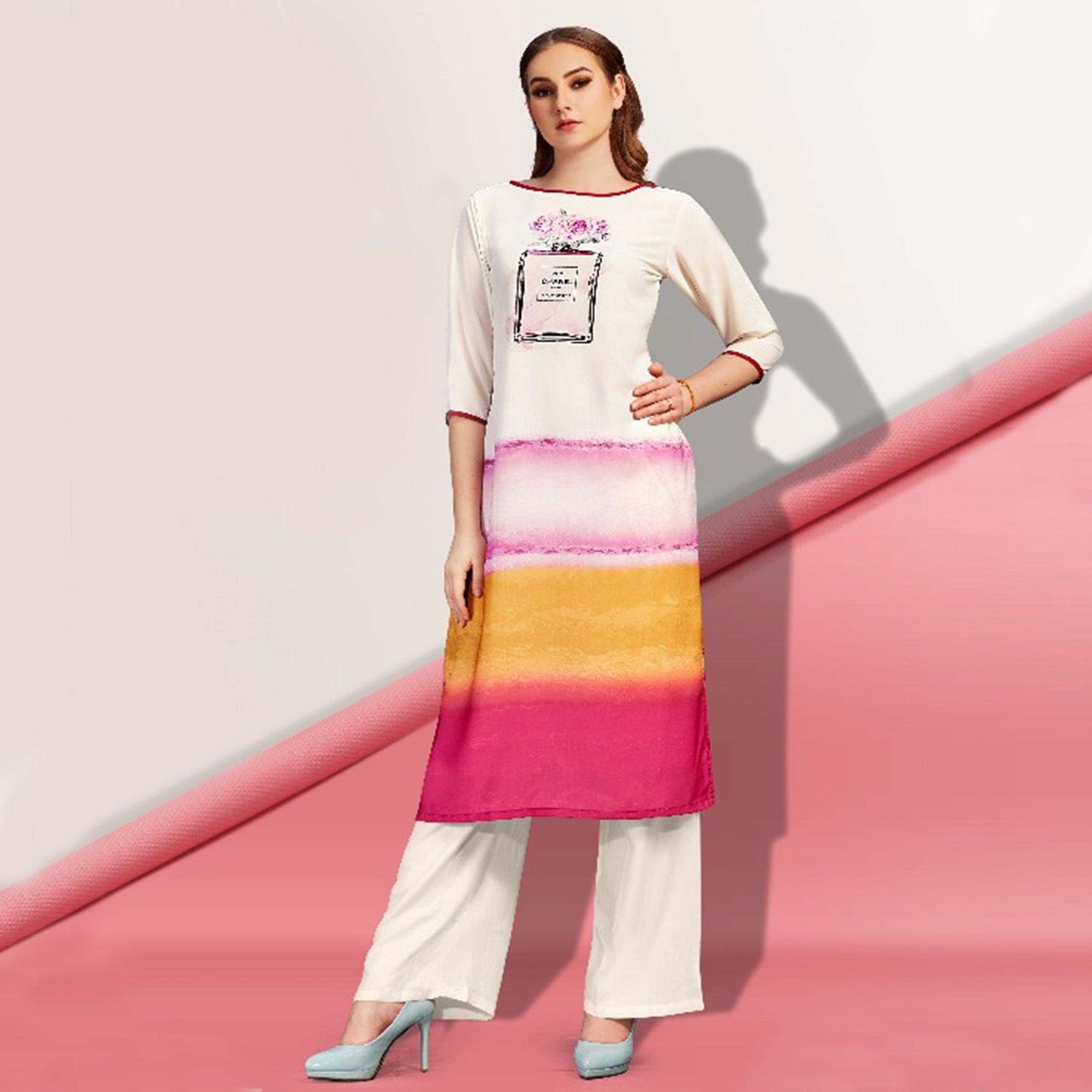 Multicolored Printed Pure Cotton Kurti - Peachmode
