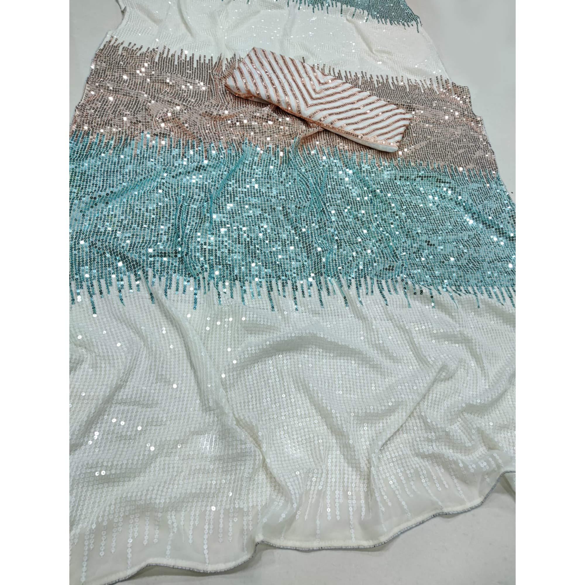 Multicolored Sequence Embroidered Georgette Saree - Peachmode