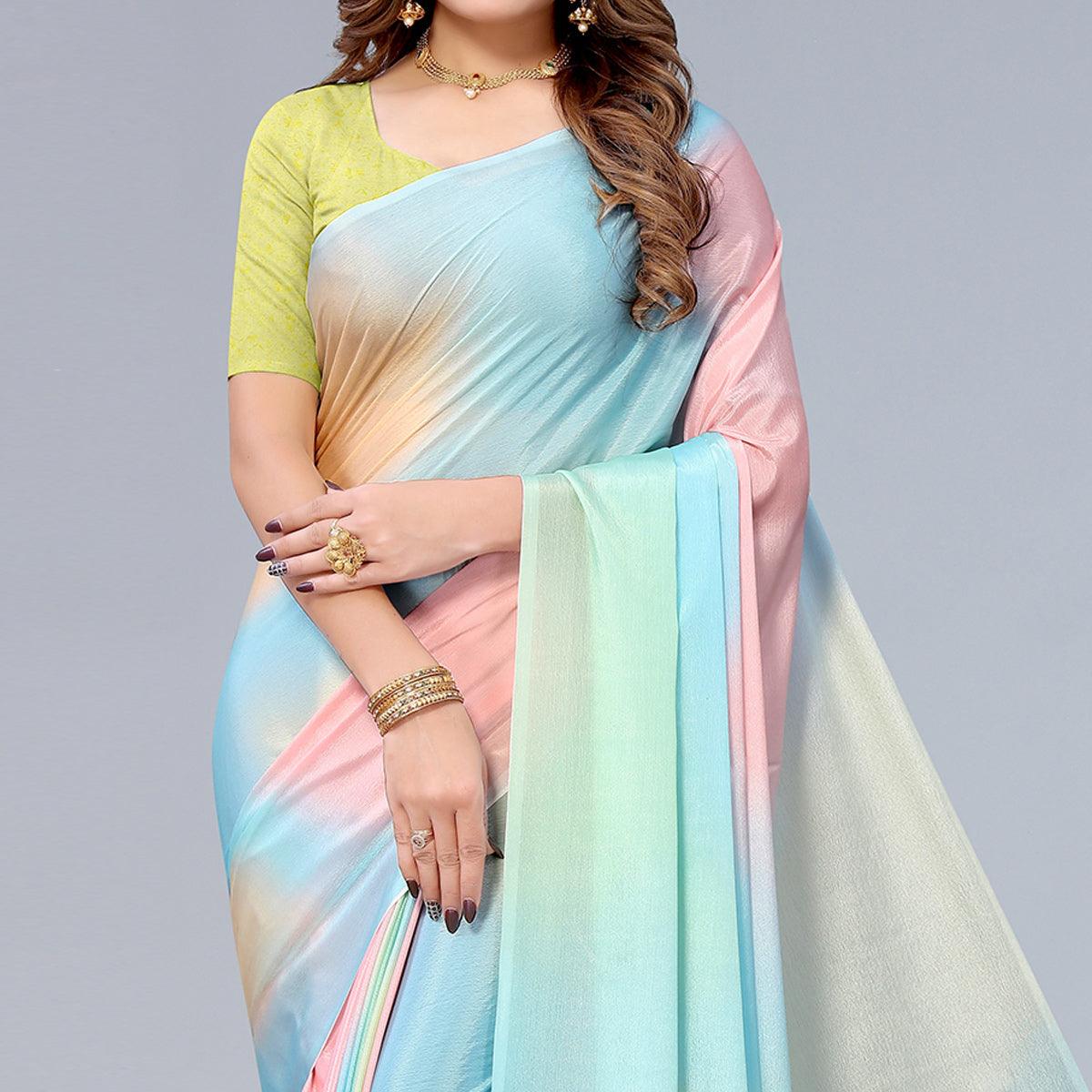 Multicolour Abtsract Printed Chiffon Saree - Peachmode