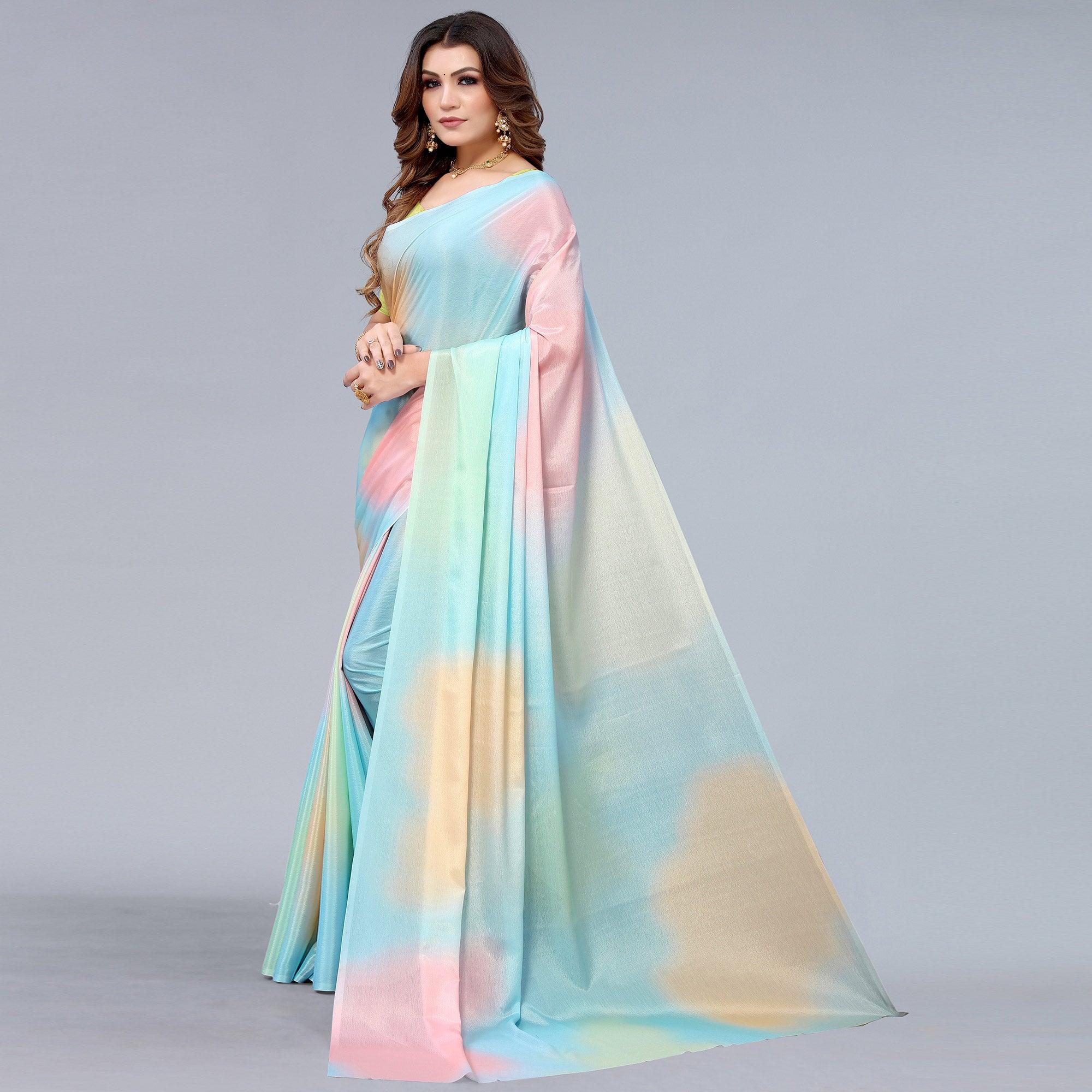 Multicolour Abtsract Printed Chiffon Saree - Peachmode