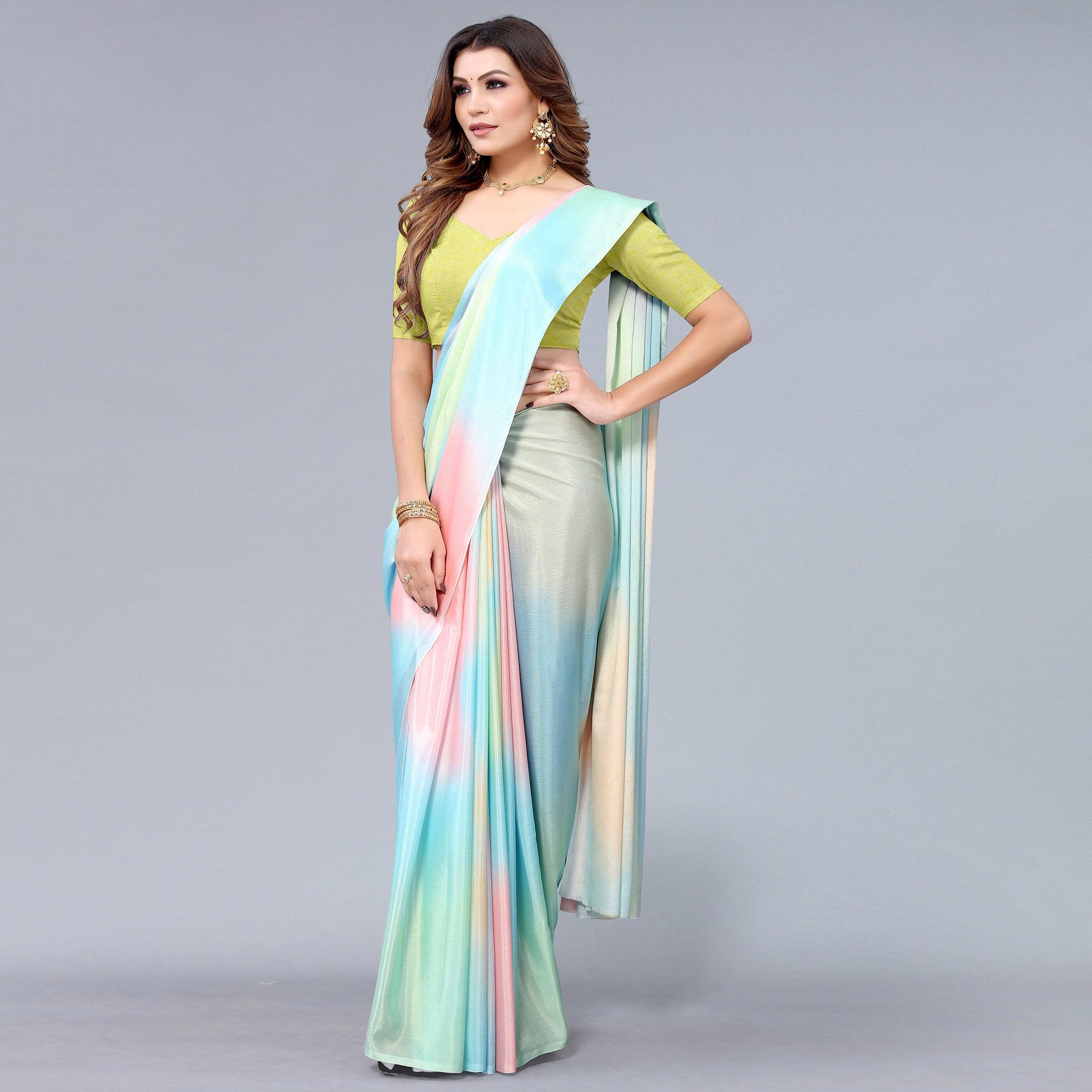 Multicolour Abtsract Printed Chiffon Saree - Peachmode