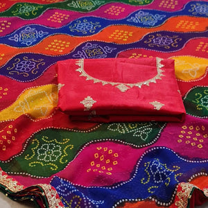 Multicolour Bandhani Printed Georgette Saree - Peachmode