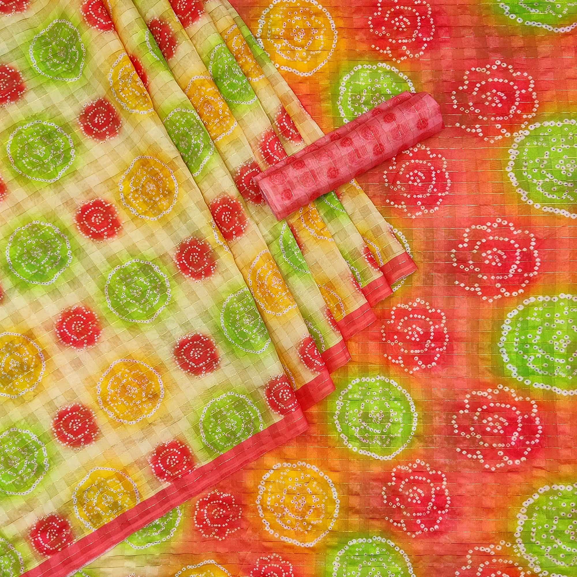 Multicolour Casual Wear Bandhani Printed Cotton Silk Saree - Peachmode