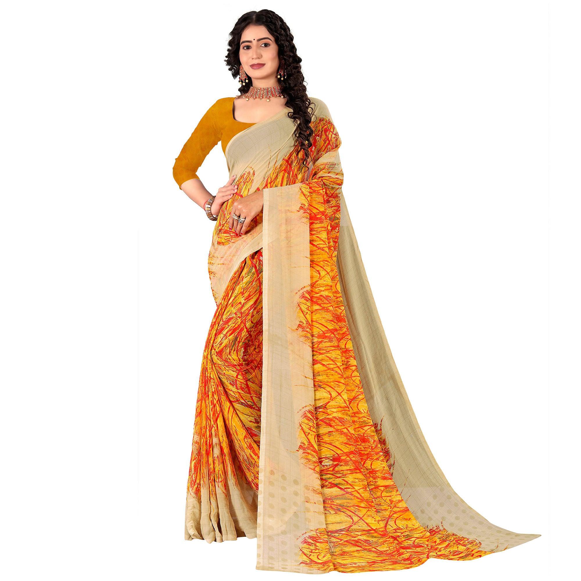 Multicolour Casual Wear Digital Printed Georgette Saree - Peachmode