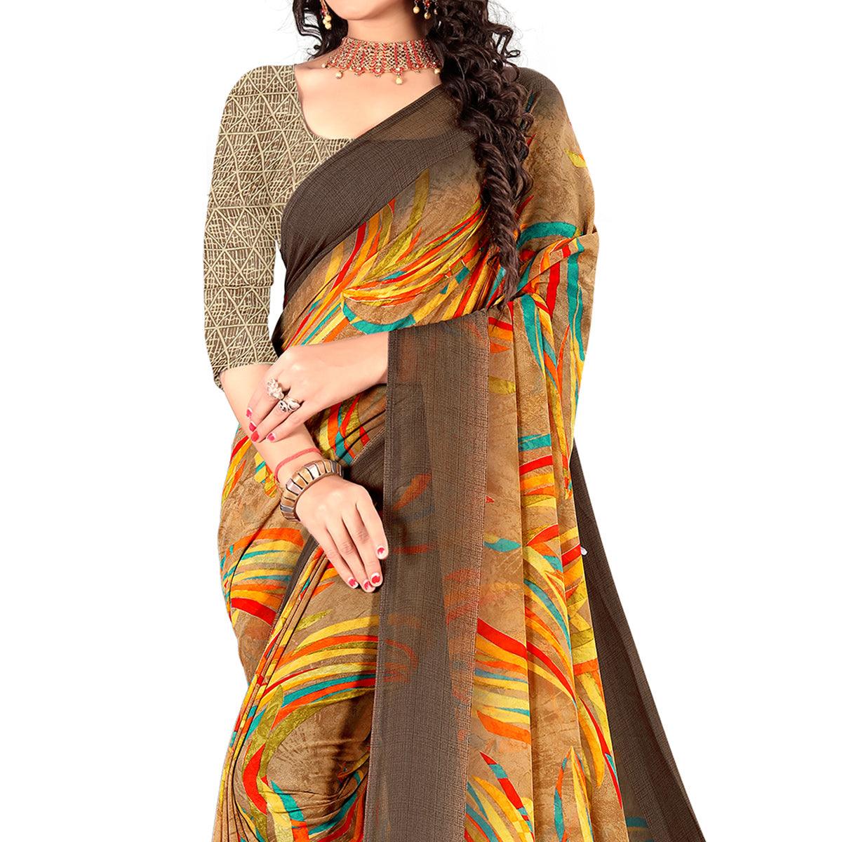 Multicolour Casual Wear Digital Printed Heavy Georgette Saree - Peachmode