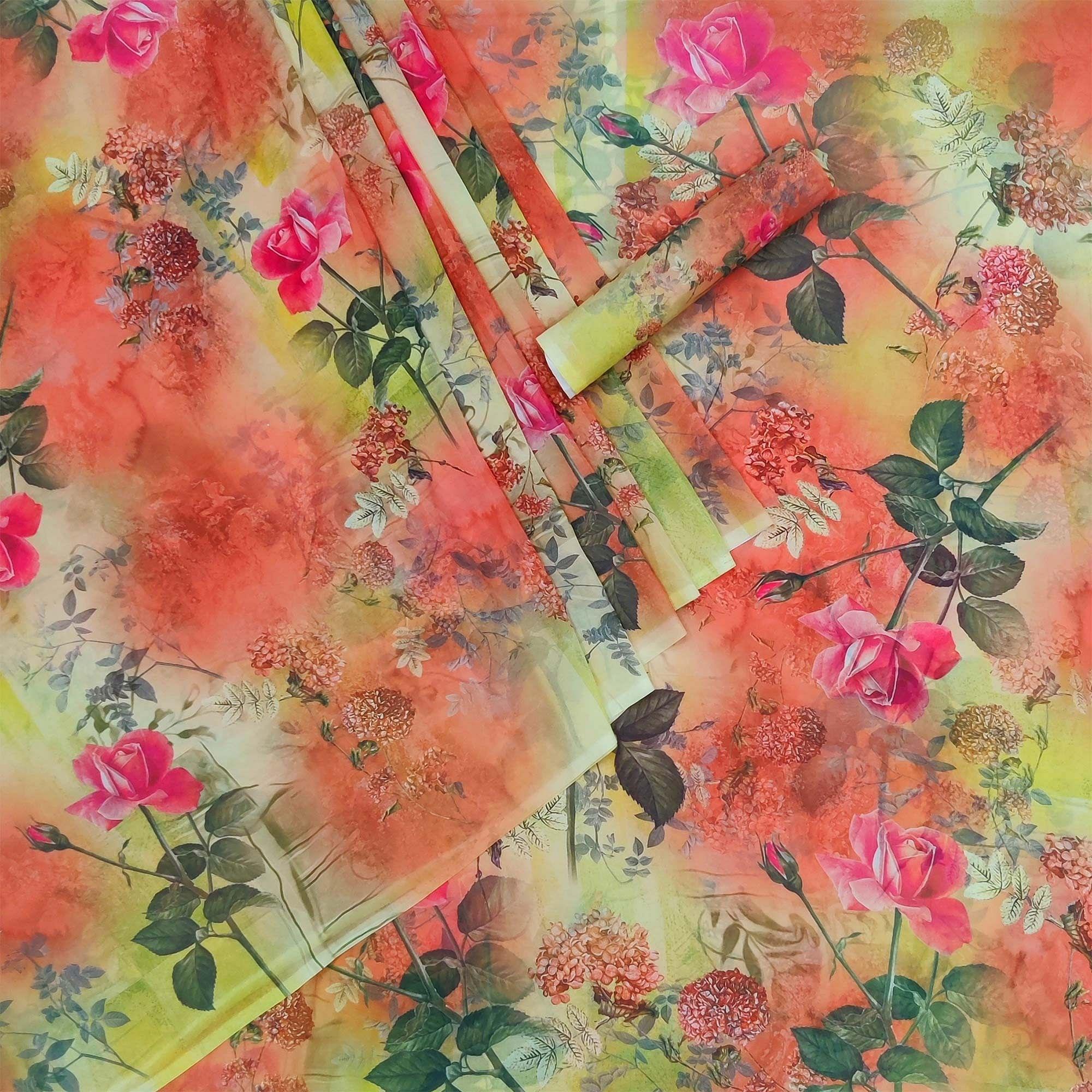 Multicolour Casual Wear Floral Printed Georgette Saree - Peachmode