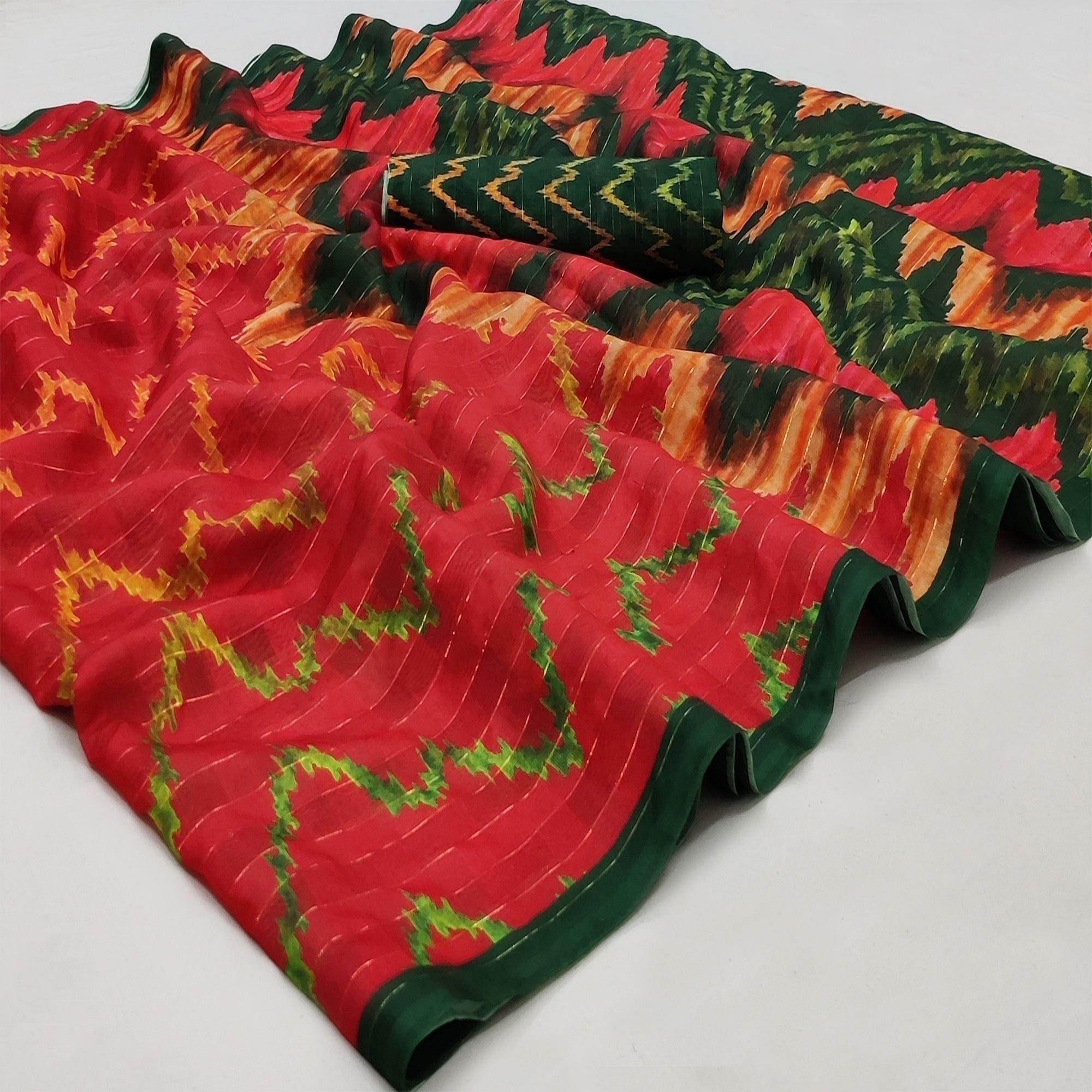 Multicolour Casual Wear Printed Cotton Silk Saree - Peachmode