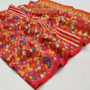 Multicolour Casual Wear Printed Cotton Silk Saree - Peachmode