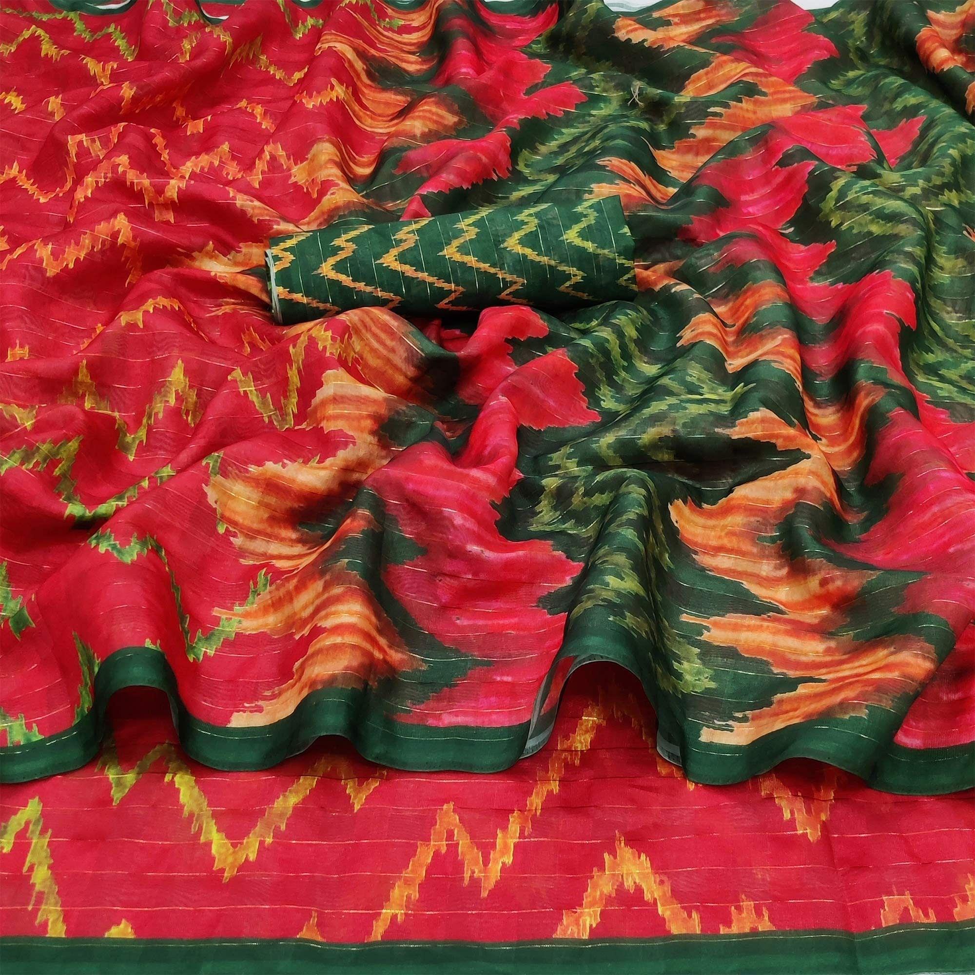 Multicolour Casual Wear Printed Cotton Silk Saree - Peachmode