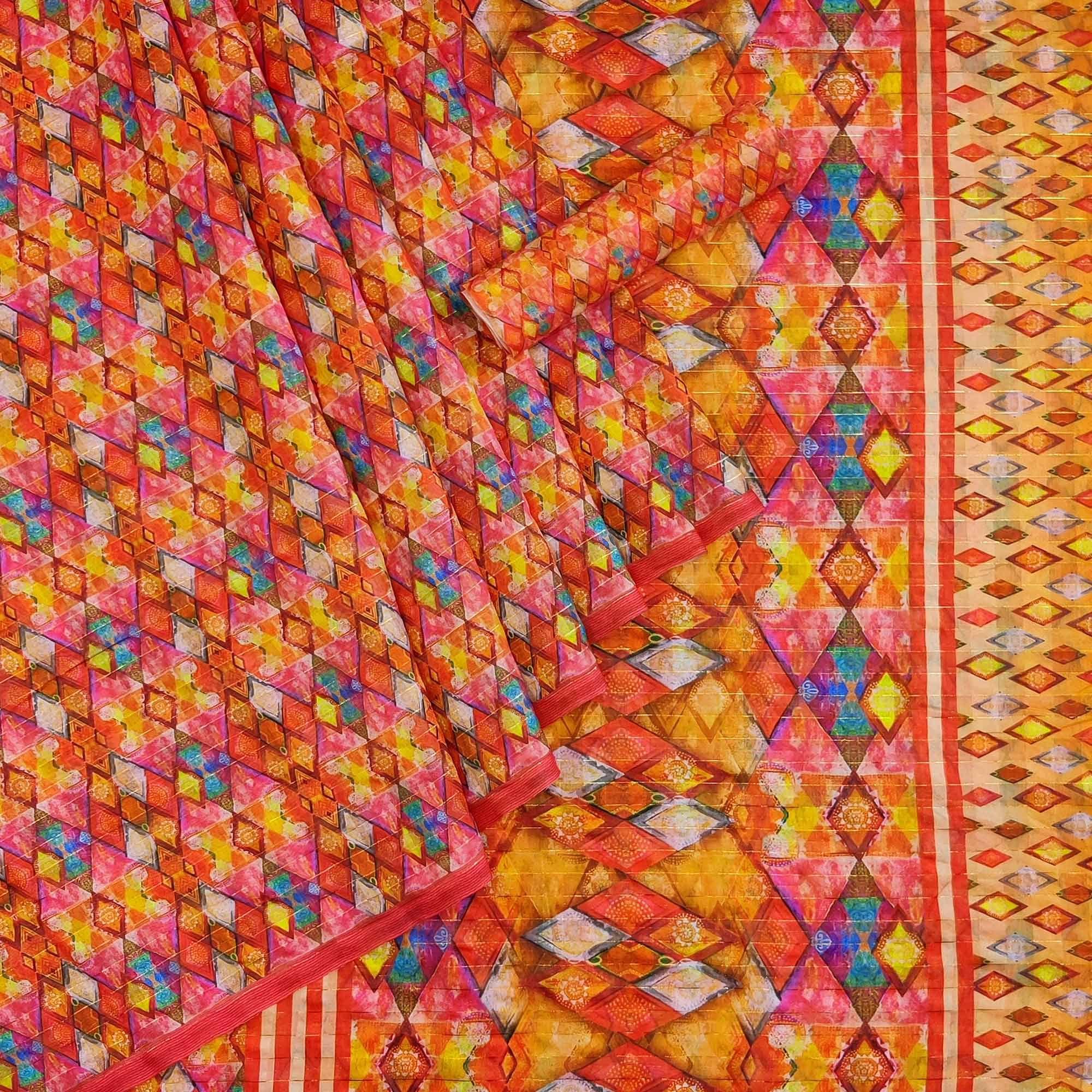 Multicolour Casual Wear Printed Cotton Silk Saree - Peachmode