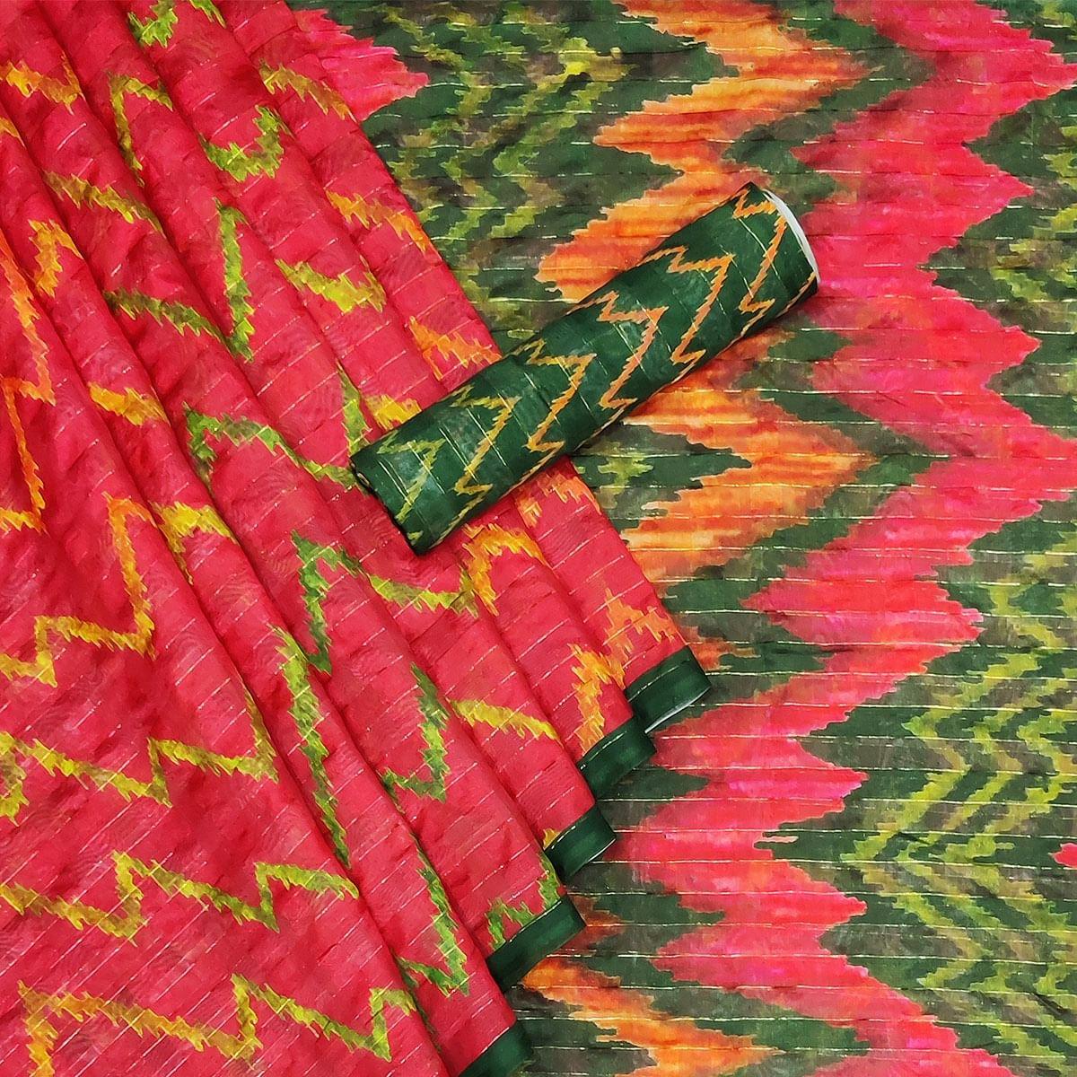 Multicolour Casual Wear Printed Cotton Silk Saree - Peachmode
