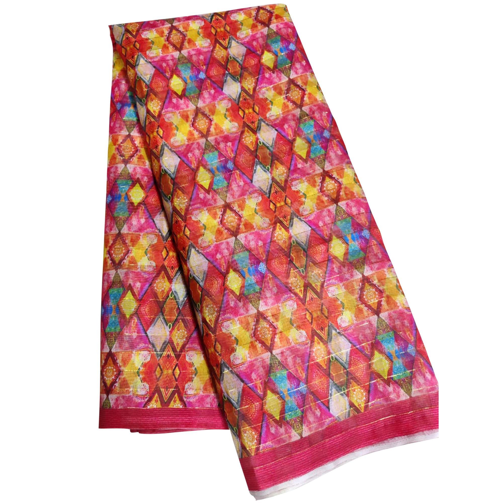 Multicolour Casual Wear Printed Cotton Silk Saree - Peachmode