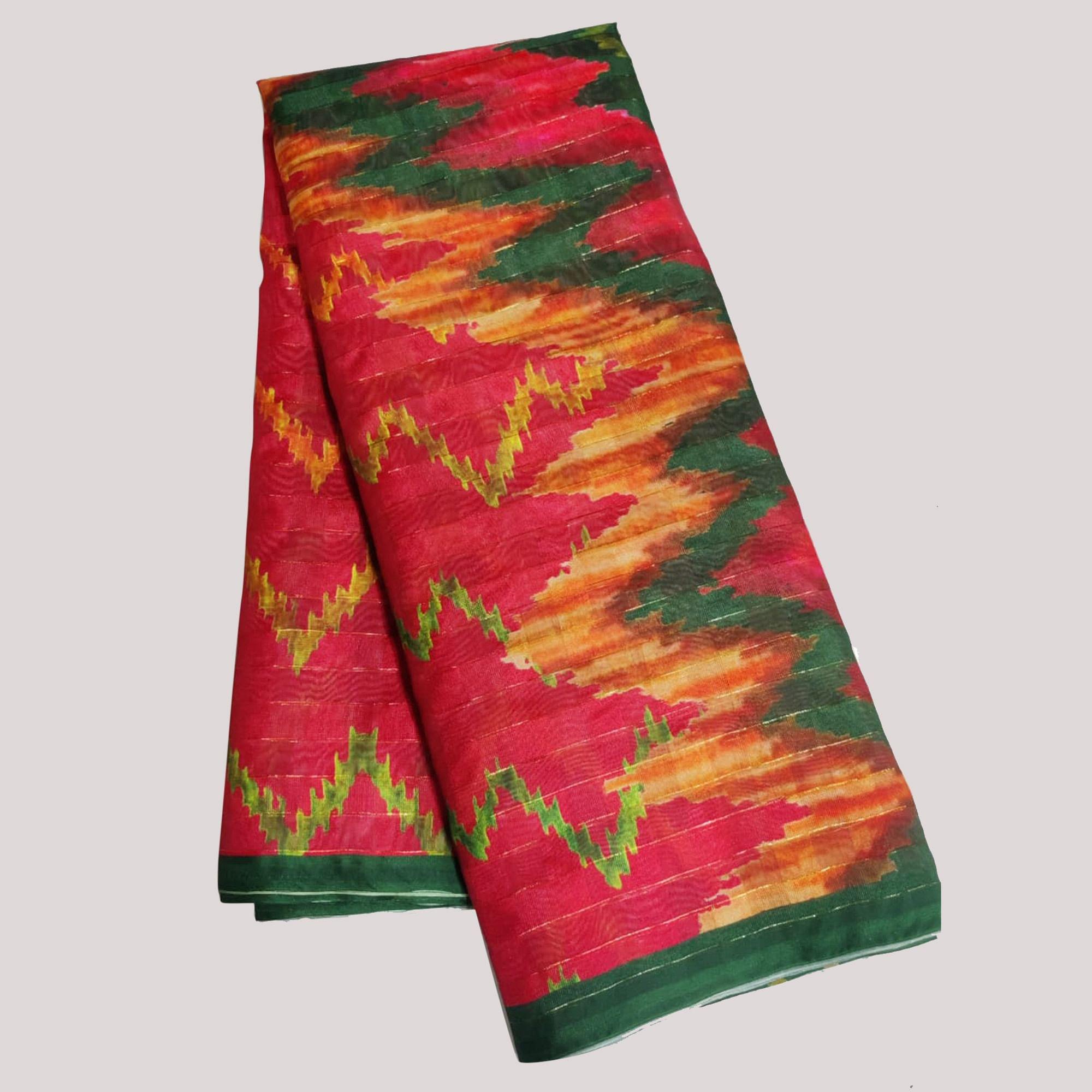 Multicolour Casual Wear Printed Cotton Silk Saree - Peachmode