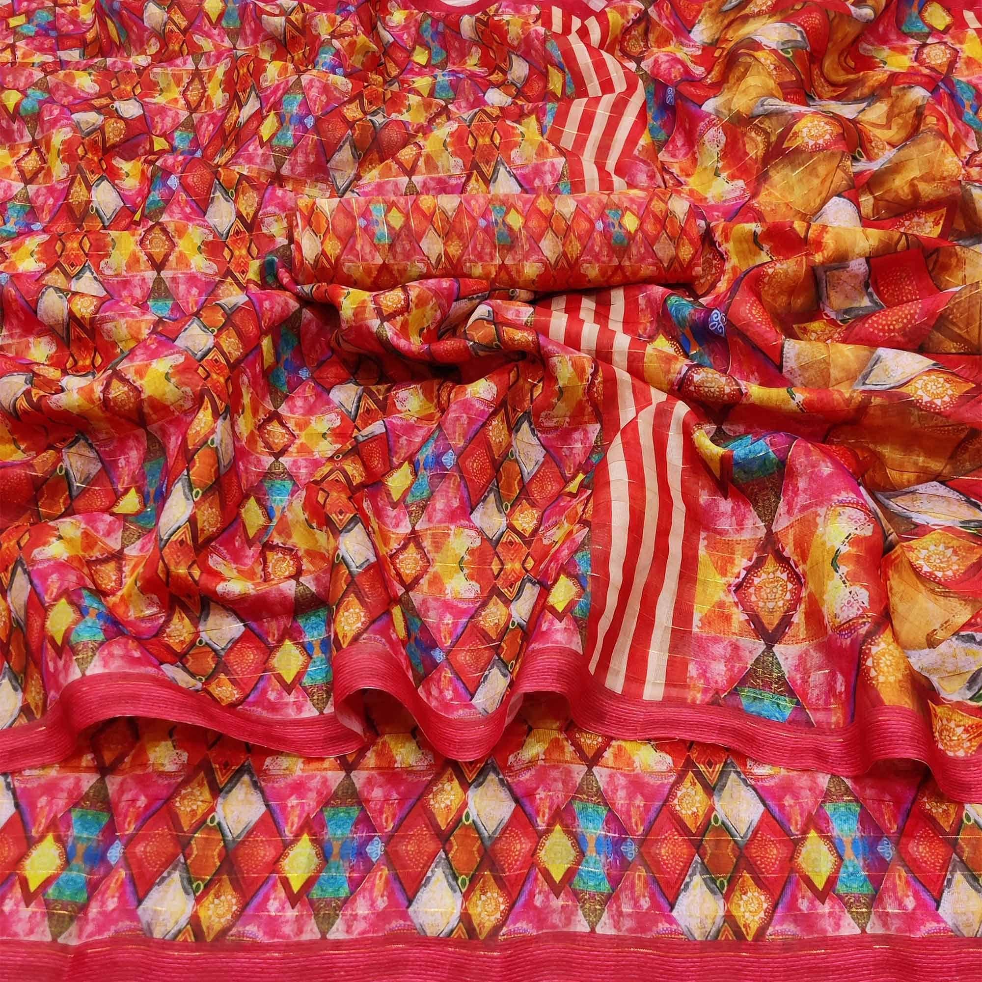 Multicolour Casual Wear Printed Cotton Silk Saree - Peachmode