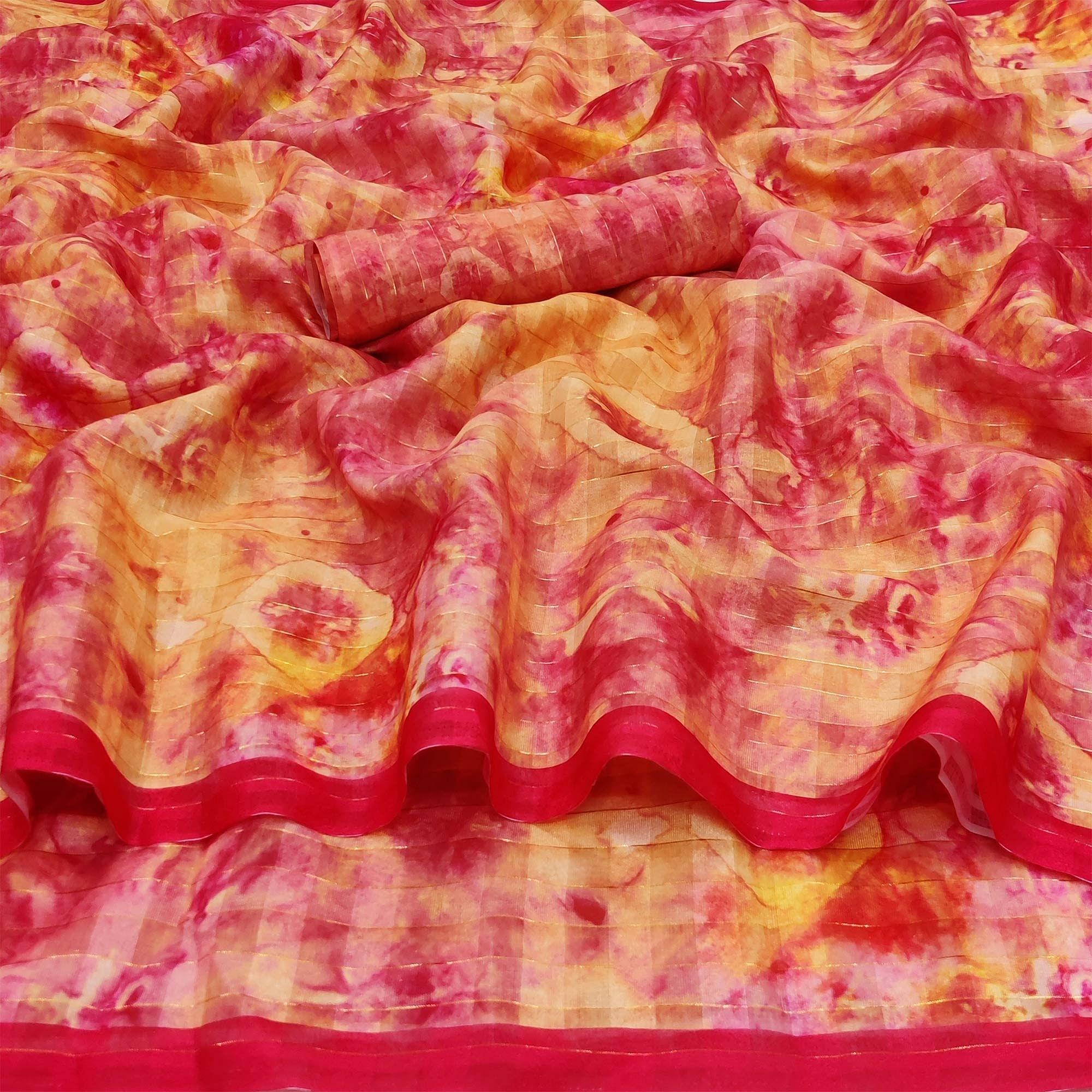 Multicolour Casual Wear Printed Cotton Silk Saree - Peachmode