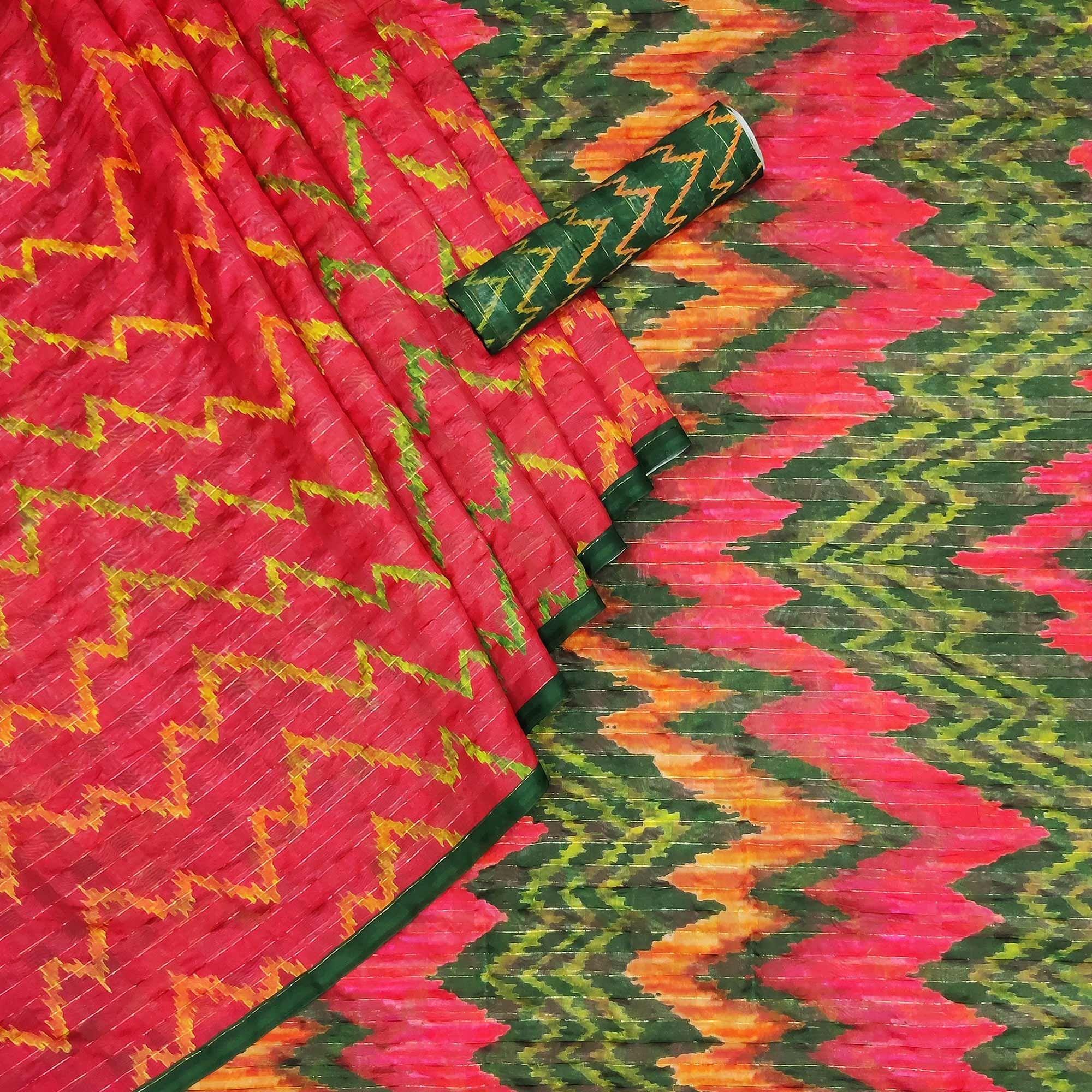 Multicolour Casual Wear Printed Cotton Silk Saree - Peachmode