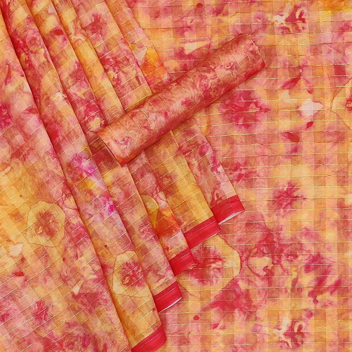 Multicolour Casual Wear Printed Cotton Silk Saree - Peachmode